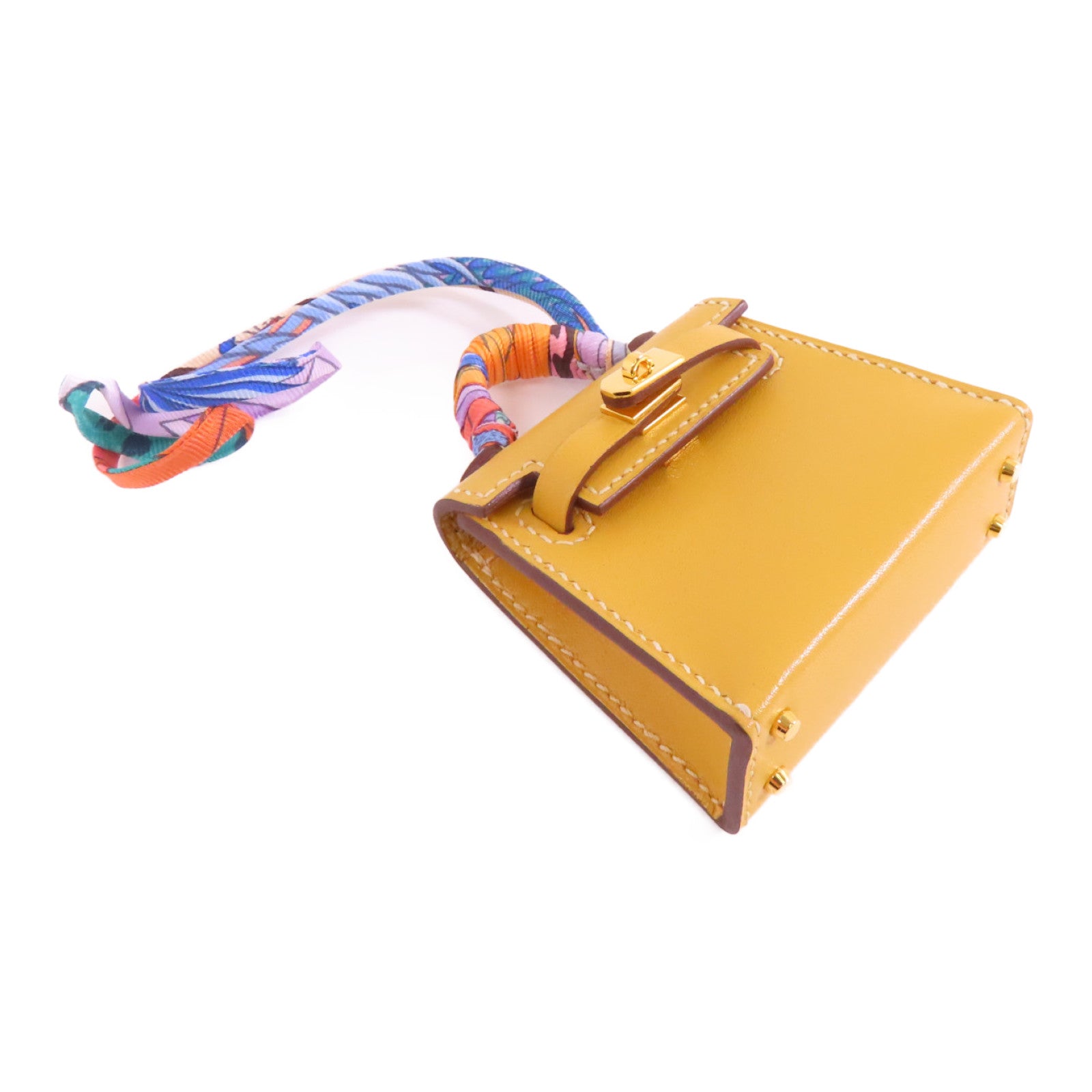 HERMES 【激減優惠】Tadelakt皮革Kelly Bag Charm金扣掛飾黃色
