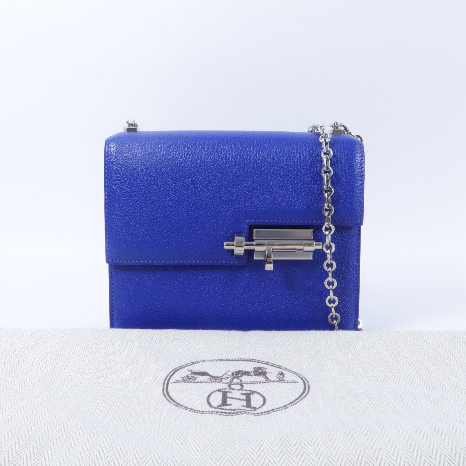 HERMES Chevre皮革Verrou Mini鏈帶肩背袋Bleu Electrique