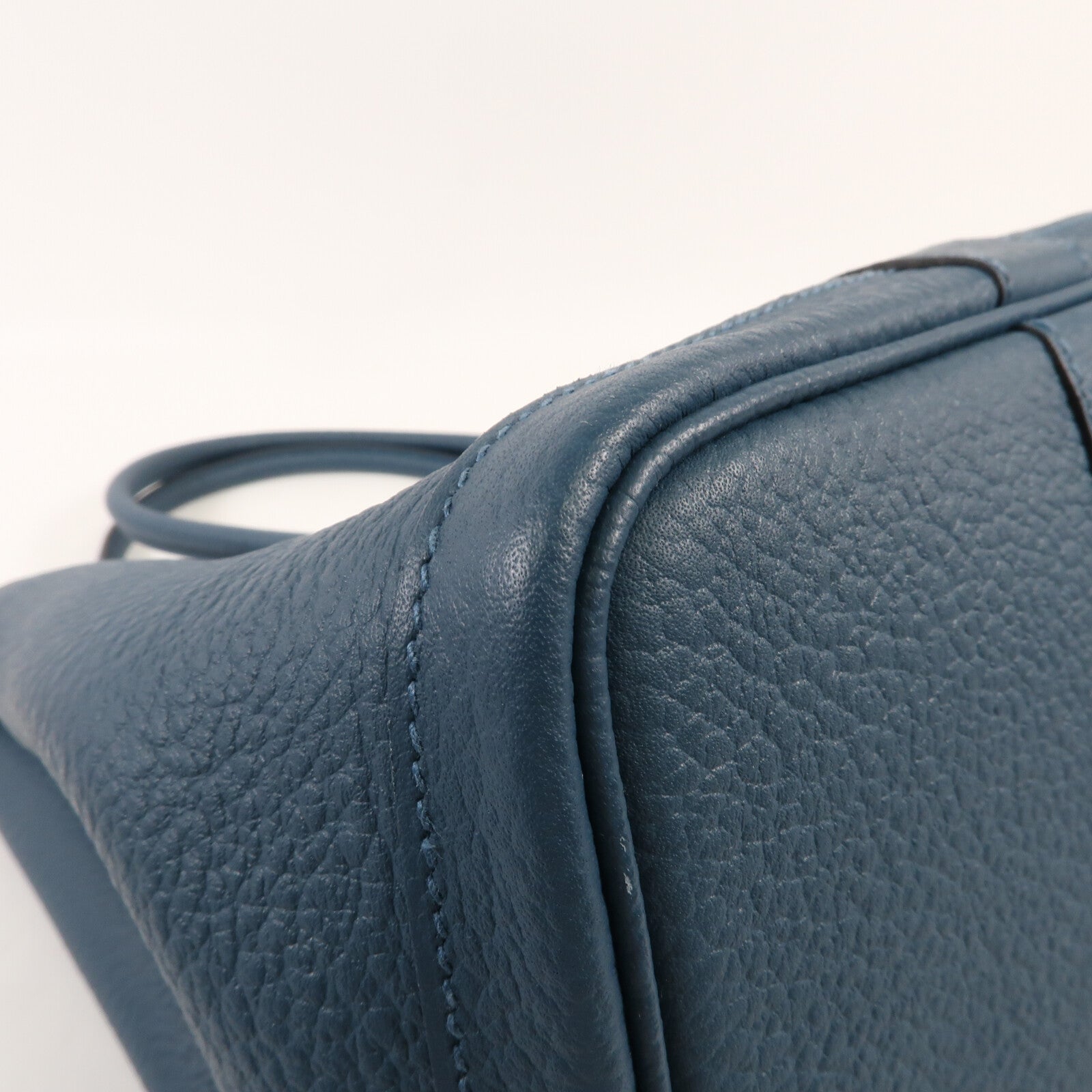 HERMES 【激減優惠】Country皮革Garden Party PM銀扣手挽袋Bleu De Prusse