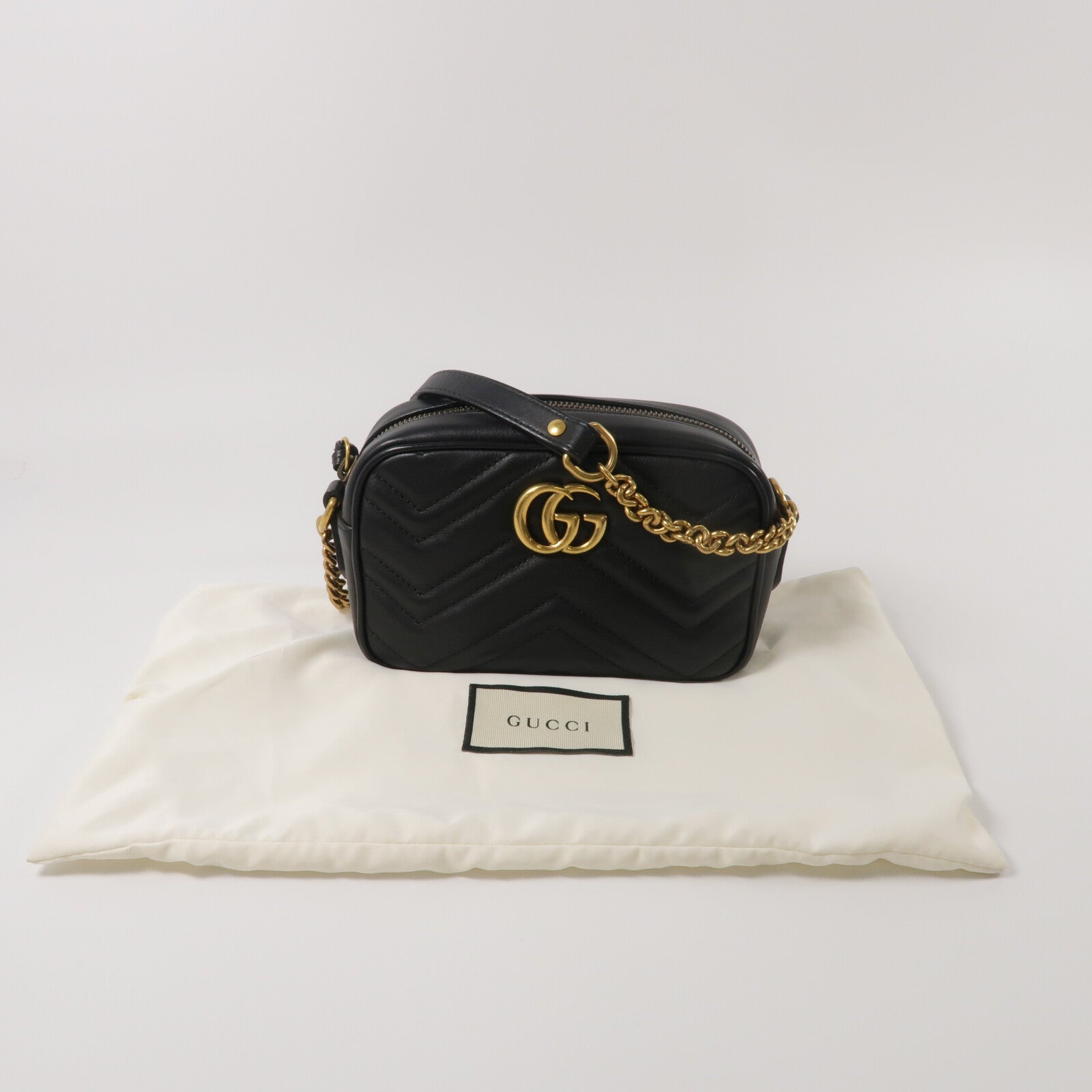 GUCCI 羊皮皮革GG Marmont Mini鏈帶肩背袋