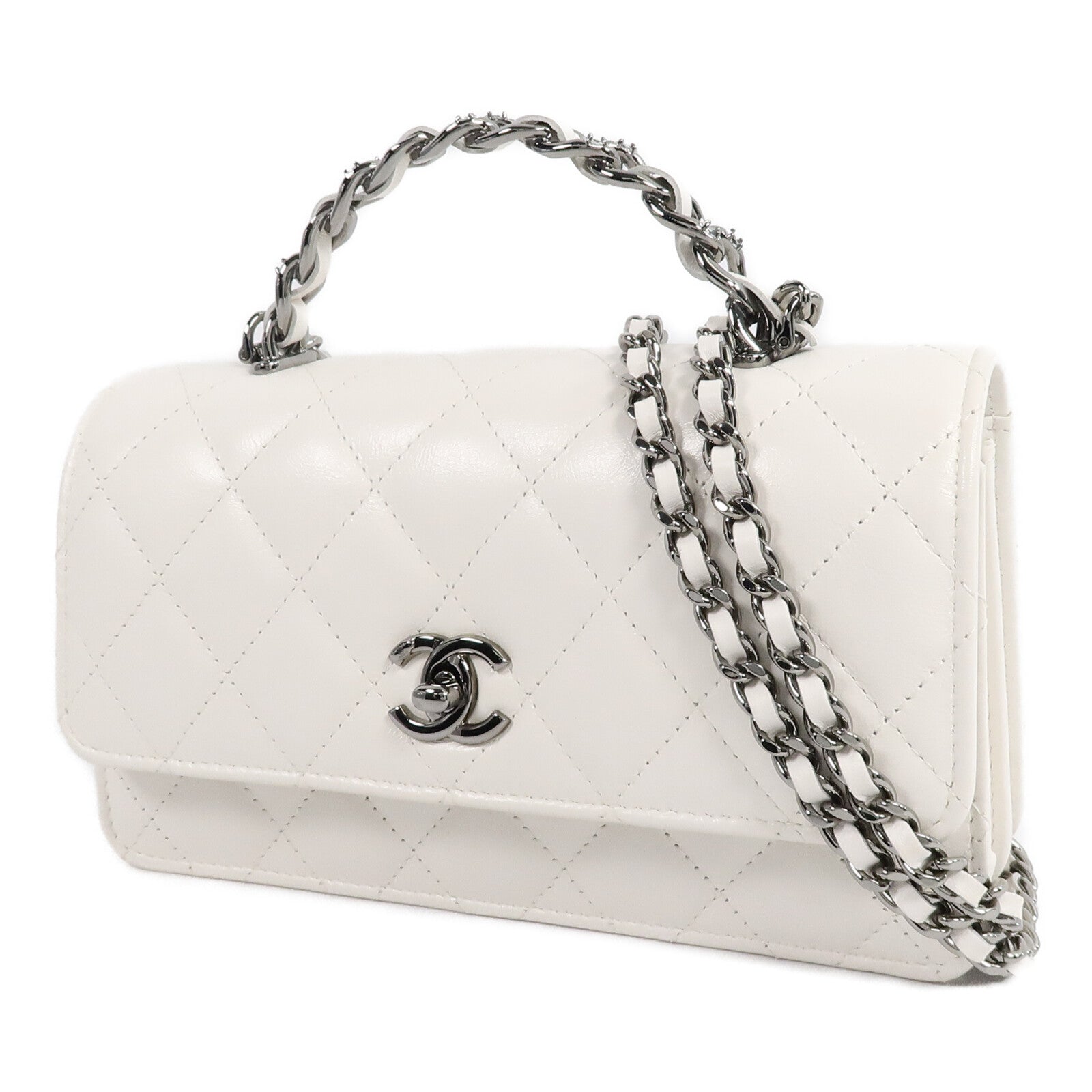 CHANEL 牛皮皮革Top Handle Flap Bag鏈帶手挽肩背兩用袋