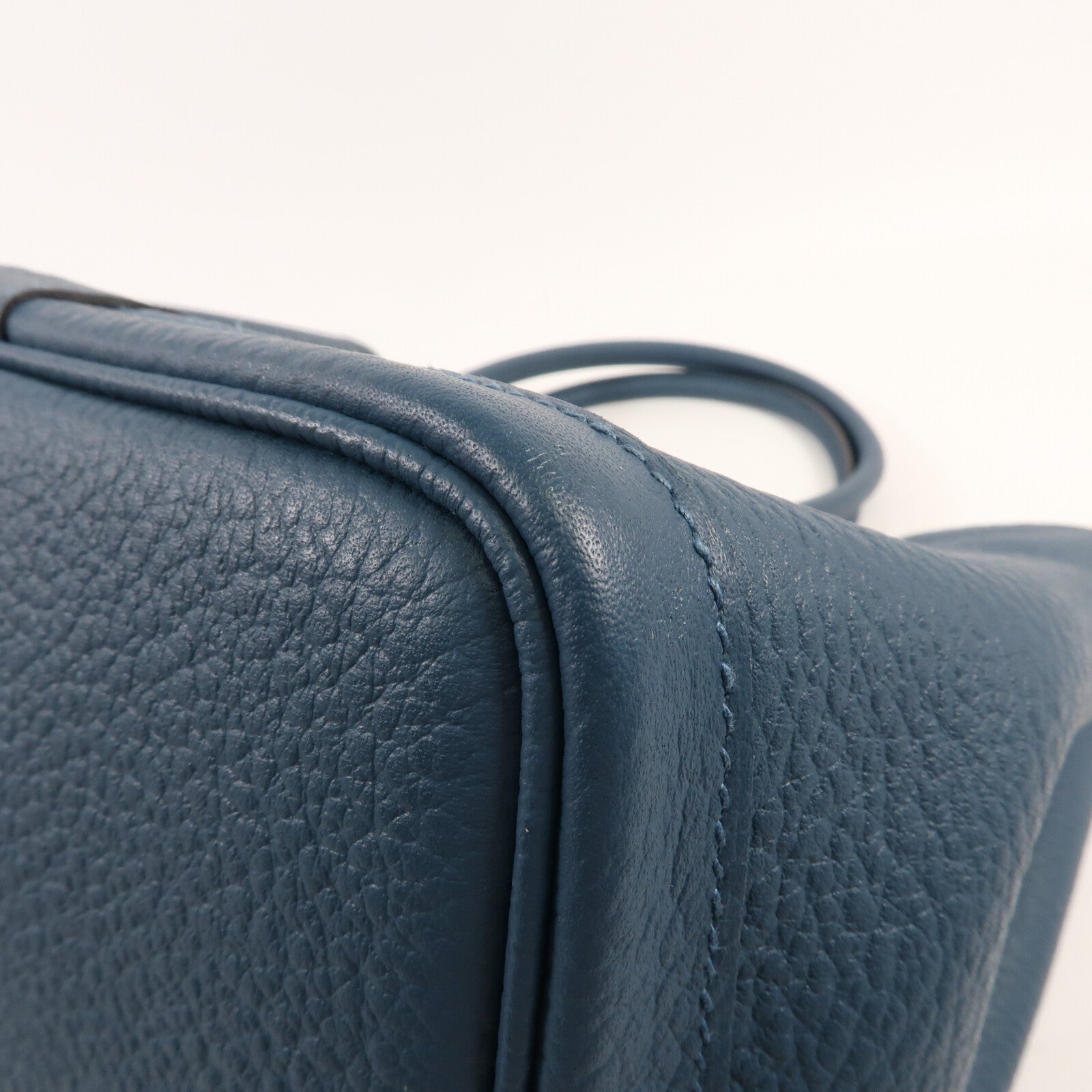 HERMES 【激減優惠】Country皮革Garden Party PM銀扣手挽袋Bleu De Prusse