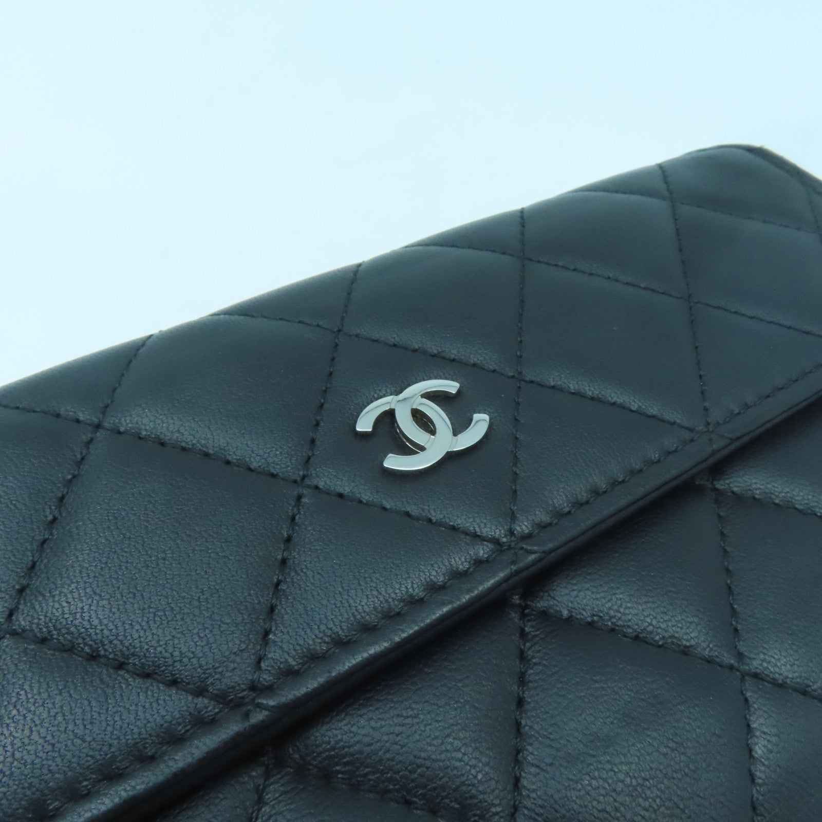 CHANEL 【激減優惠】菱格羊皮皮革Long Wallet銀扣長錢包黑色