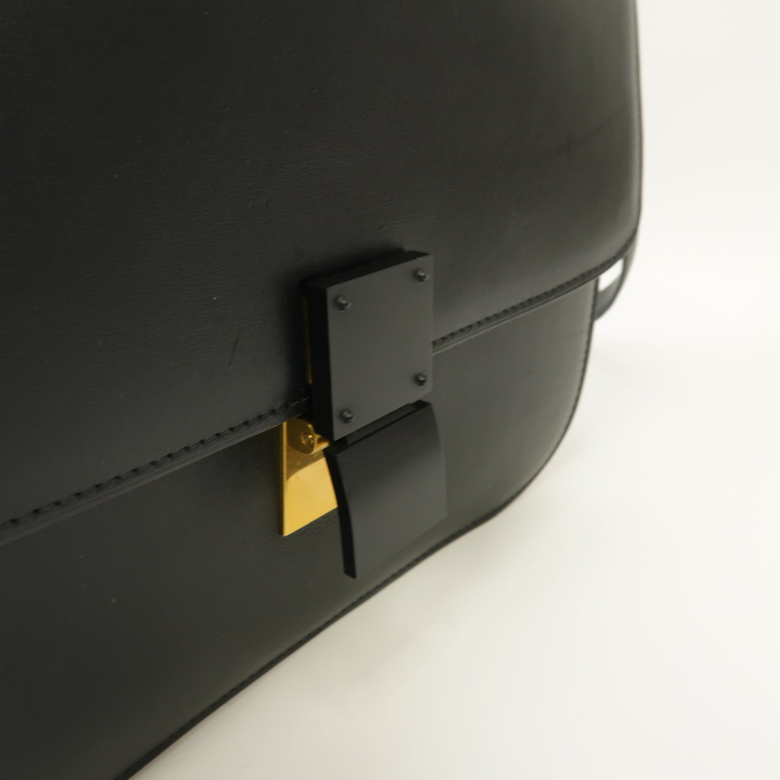 CELINE 牛皮皮革Classic Box Shoulder Bag金扣肩背袋黑色