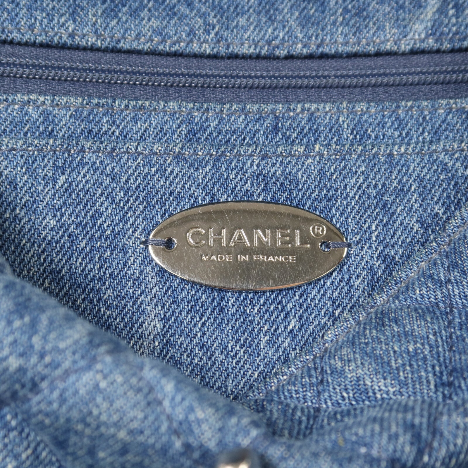 CHANEL 牛仔布Classic 25銀扣鏈帶肩背袋