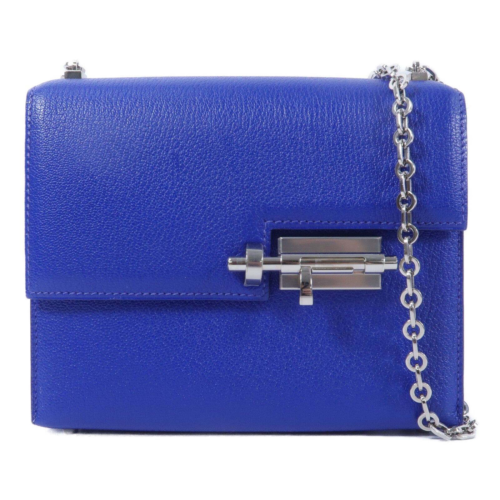 HERMES Chevre皮革Verrou Mini鏈帶肩背袋Bleu Electrique