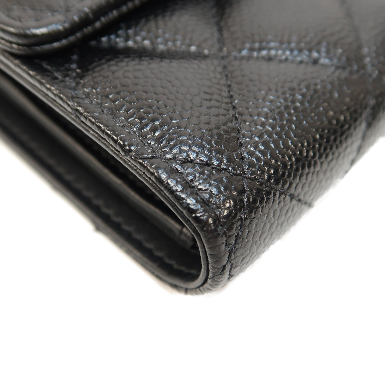 CHANEL 菱格Caviar皮革Wallet金扣長錢包黑色