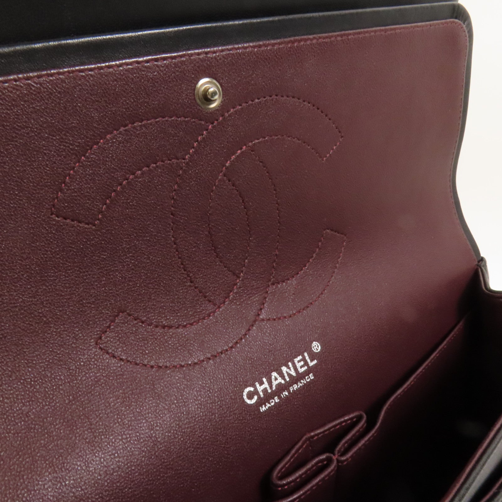 CHANEL 羊皮皮革Large Classic銀扣鏈帶肩背袋