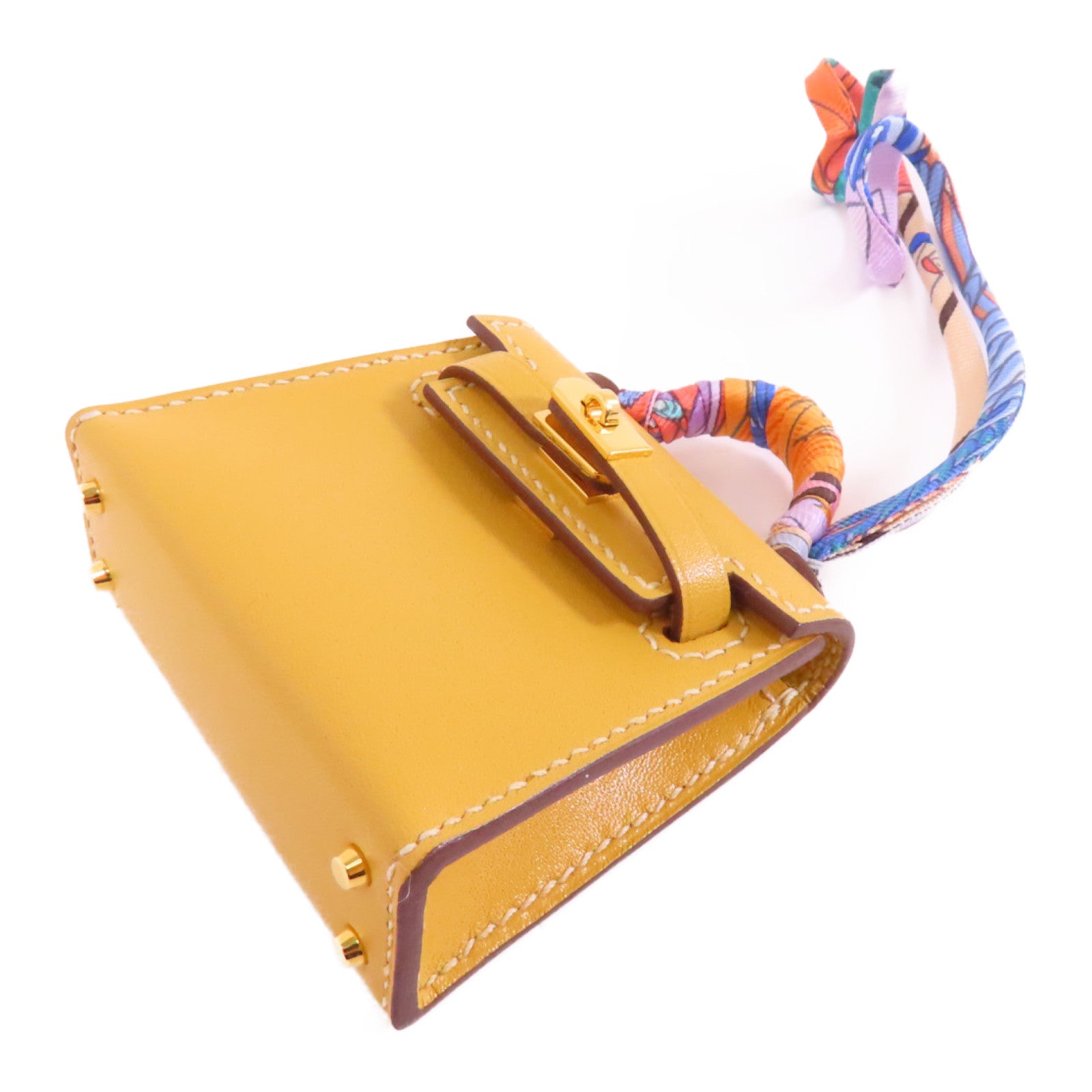 HERMES 【激減優惠】Tadelakt皮革Kelly Bag Charm金扣掛飾黃色
