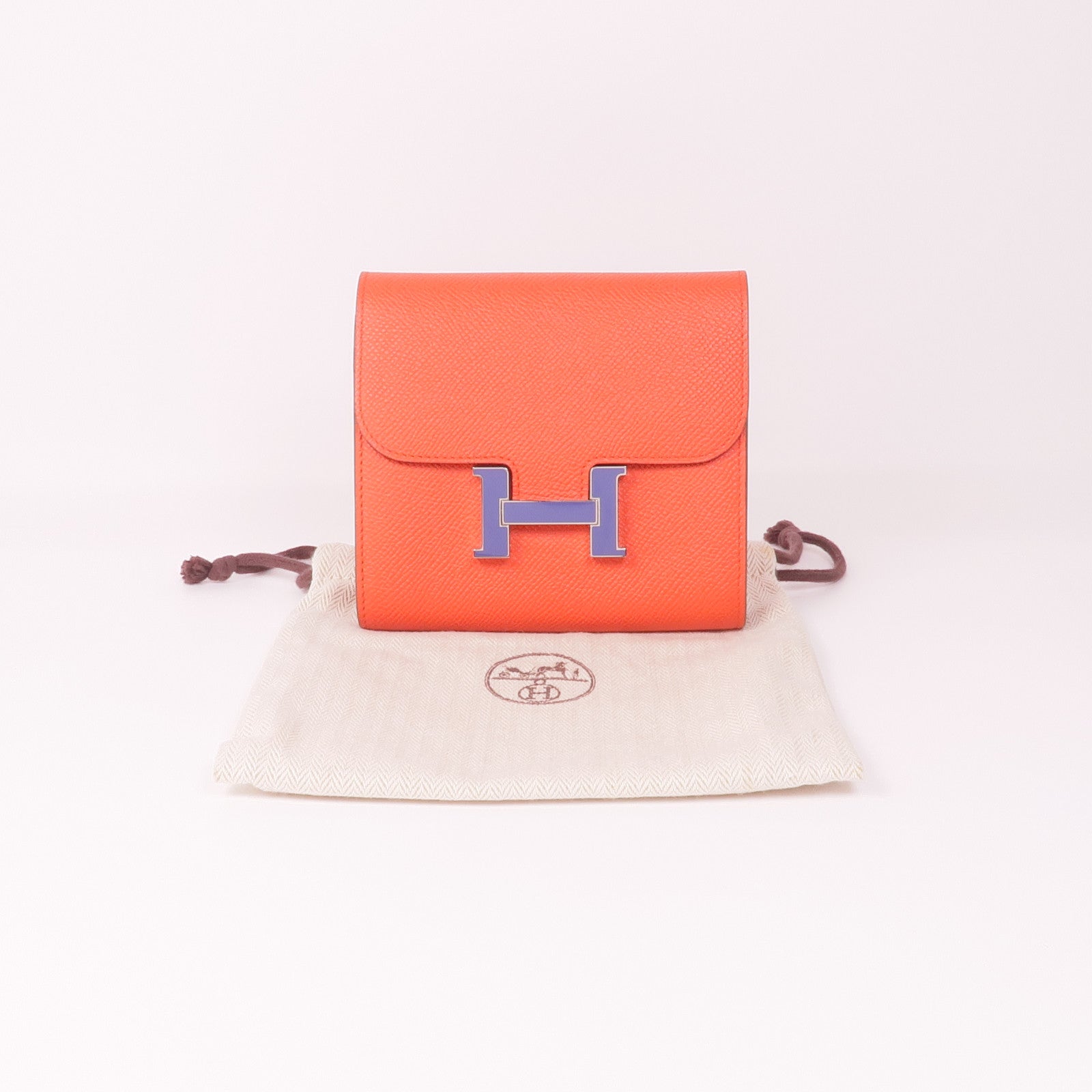 HERMES Epsom皮革Constance Slim Wallet銀扣錢包Rouge Tomato