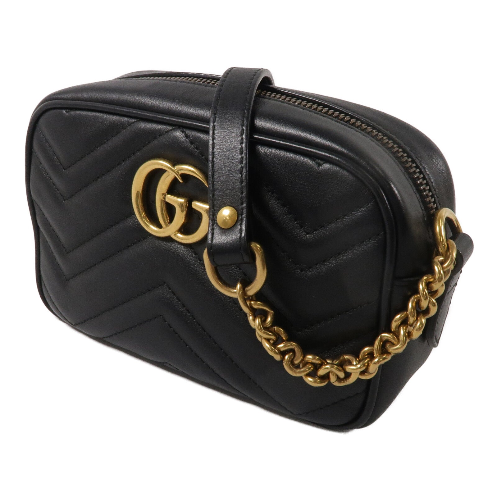 GUCCI 羊皮皮革GG Marmont Mini鏈帶肩背袋