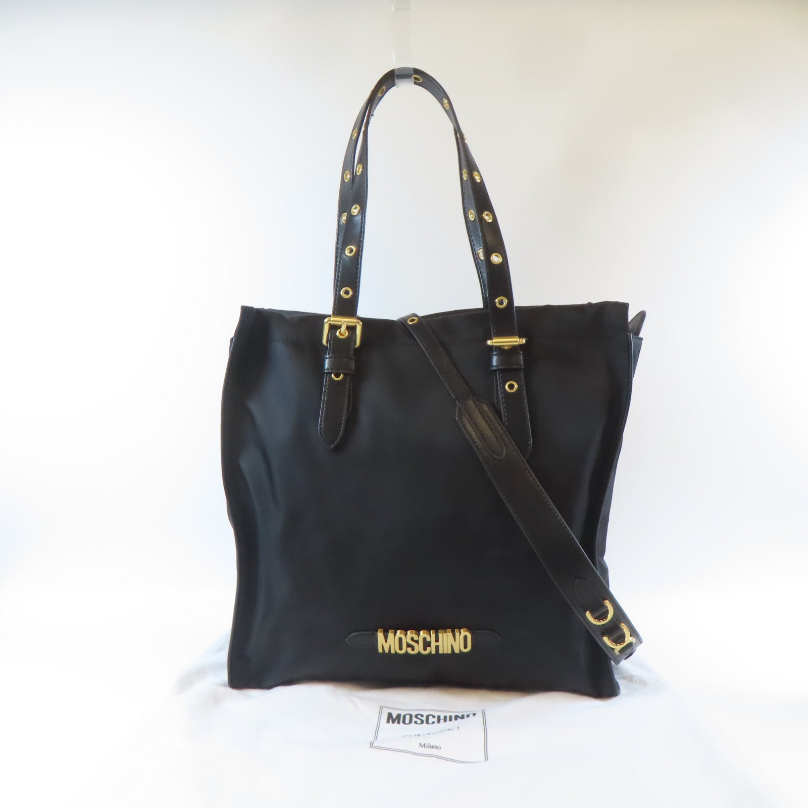 MOSCHINO 尼龍2 Way Bag金扣手挽肩背兩用袋黑色