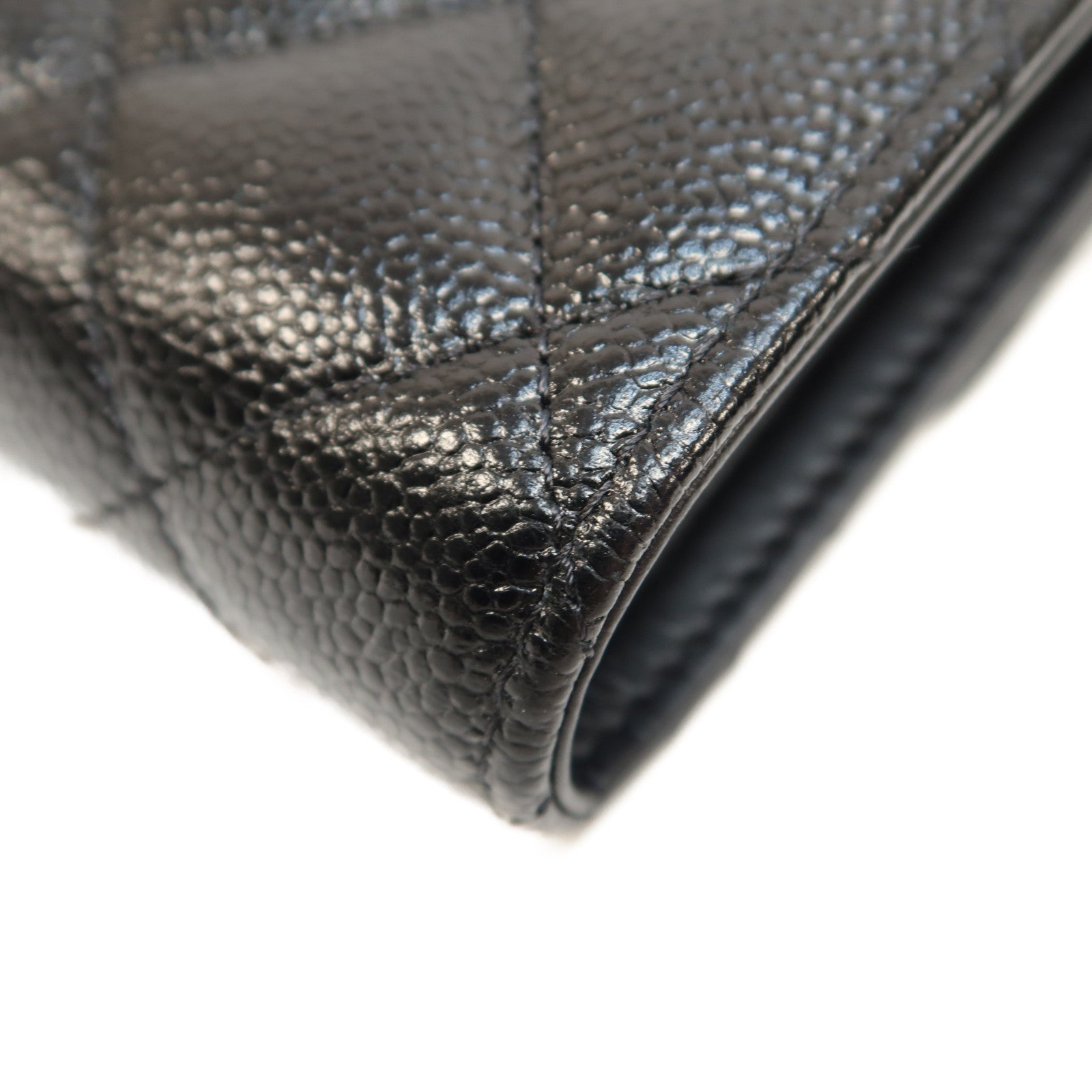 CHANEL 菱格Caviar皮革Wallet金扣長錢包黑色