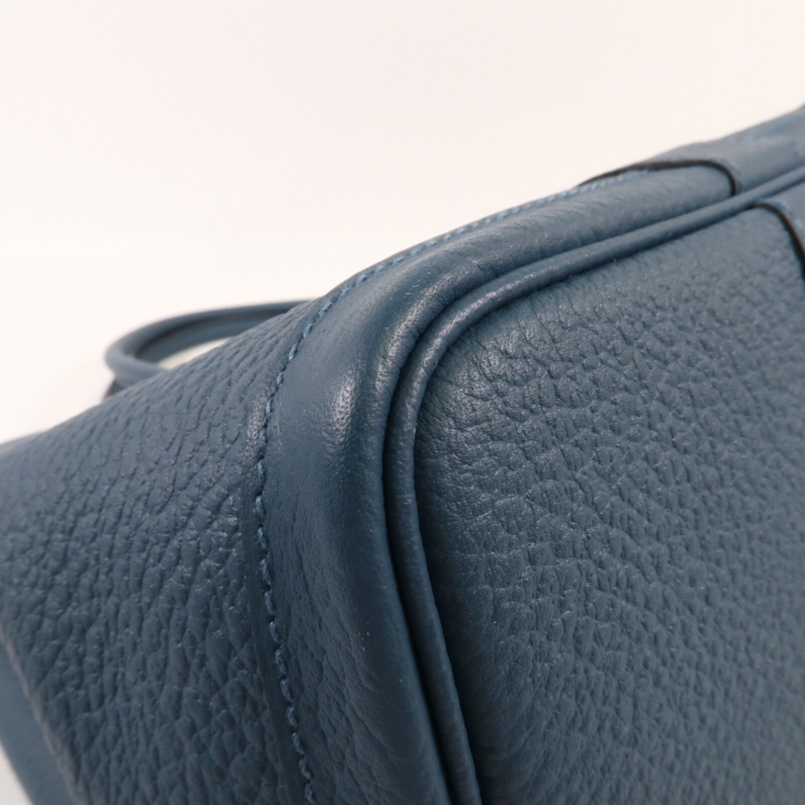 HERMES 【激減優惠】Country皮革Garden Party PM銀扣手挽袋Bleu De Prusse