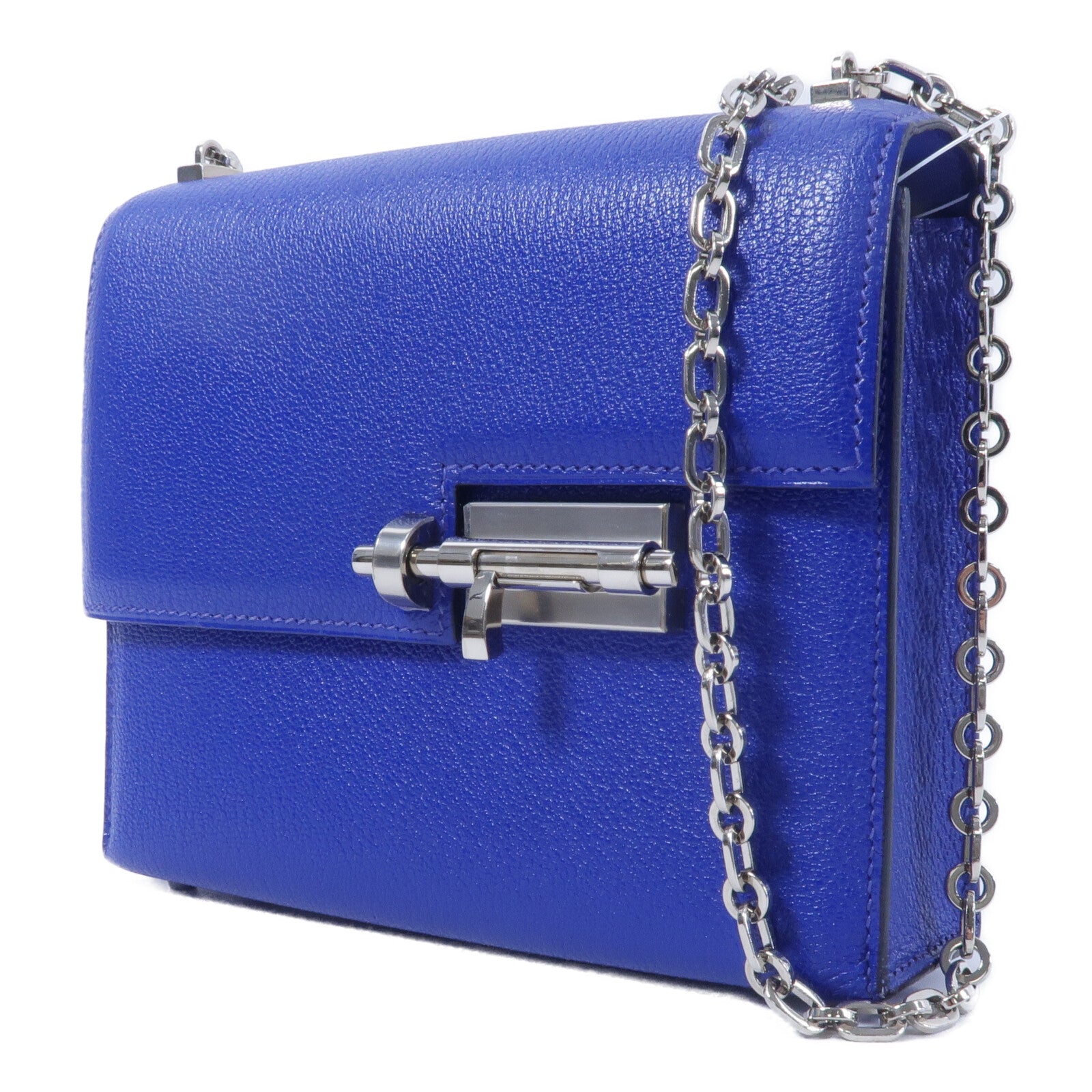 HERMES Chevre皮革Verrou Mini鏈帶肩背袋Bleu Electrique