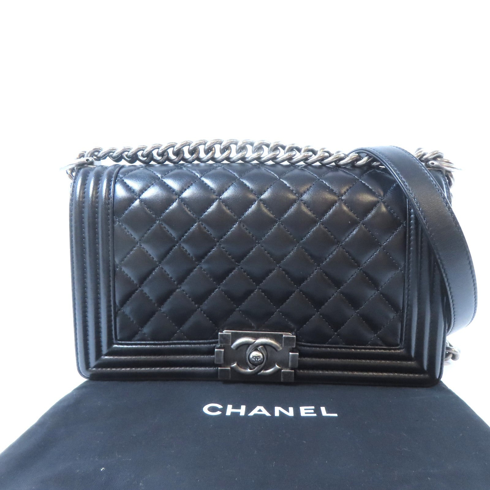 CHANEL 【激減優惠】菱格羊皮皮革Boy Chanel 25銀扣鏈帶肩背袋