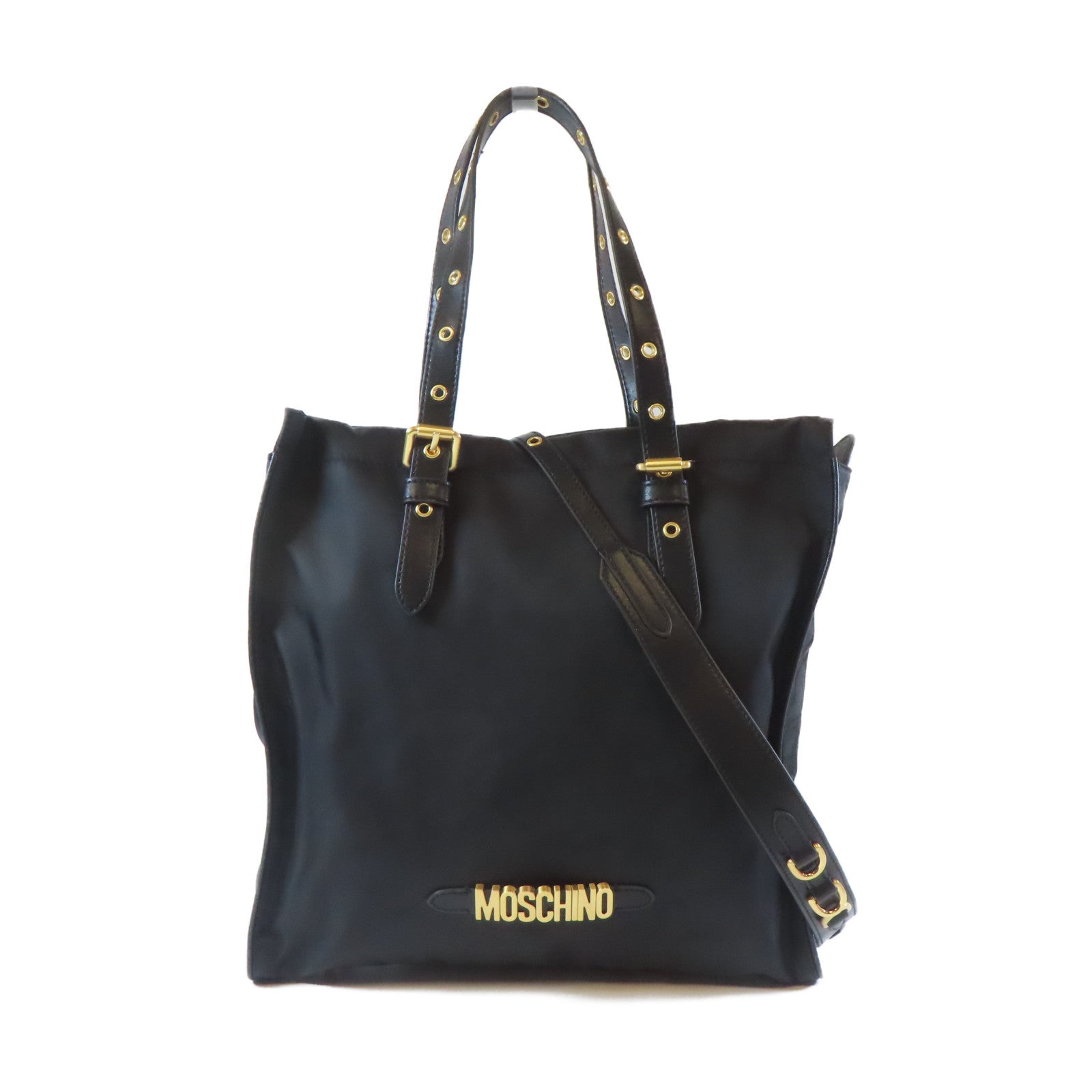 MOSCHINO 尼龍2 Way Bag金扣手挽肩背兩用袋黑色