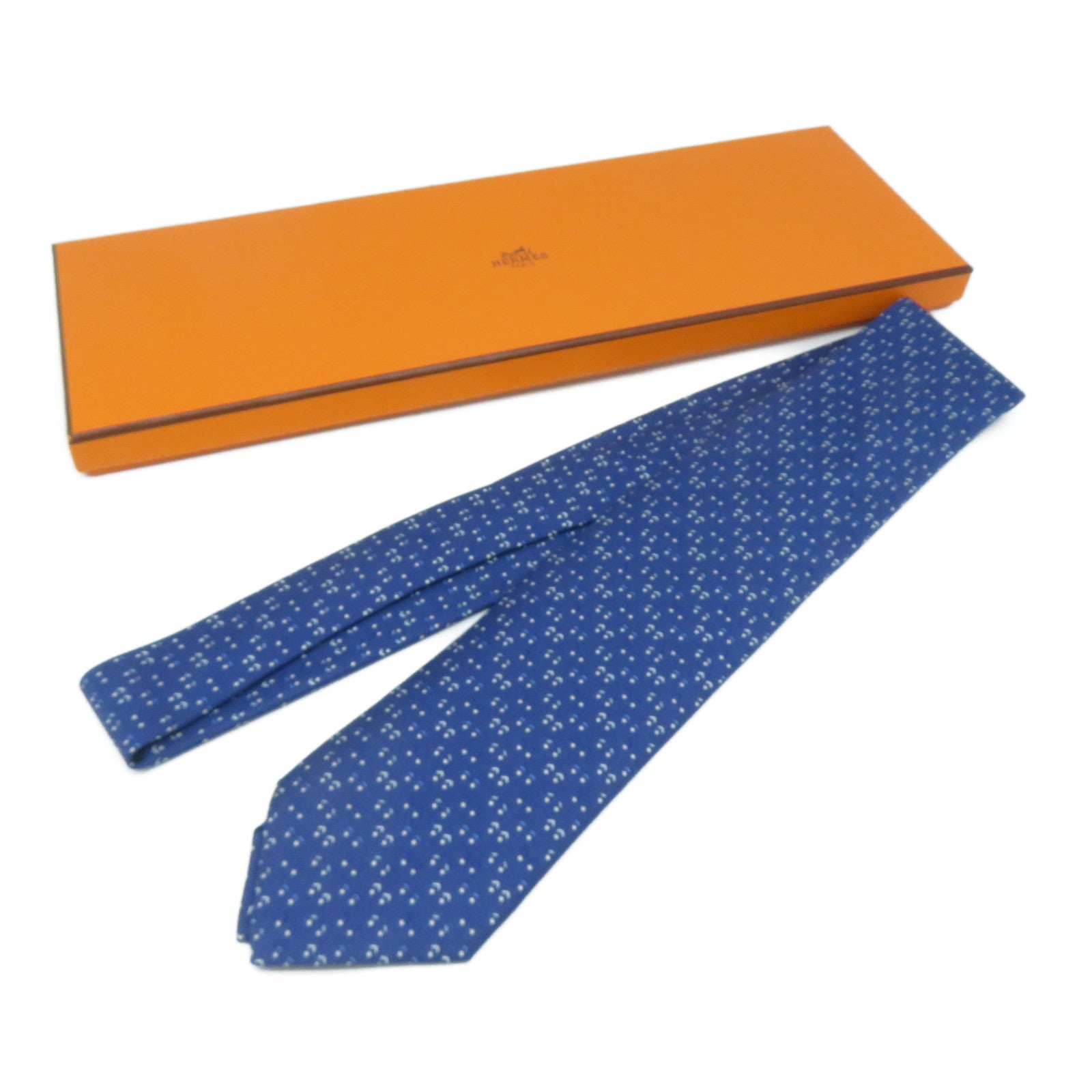 HERMES 【激減優惠】絲質Necktie領帶藍色/白色