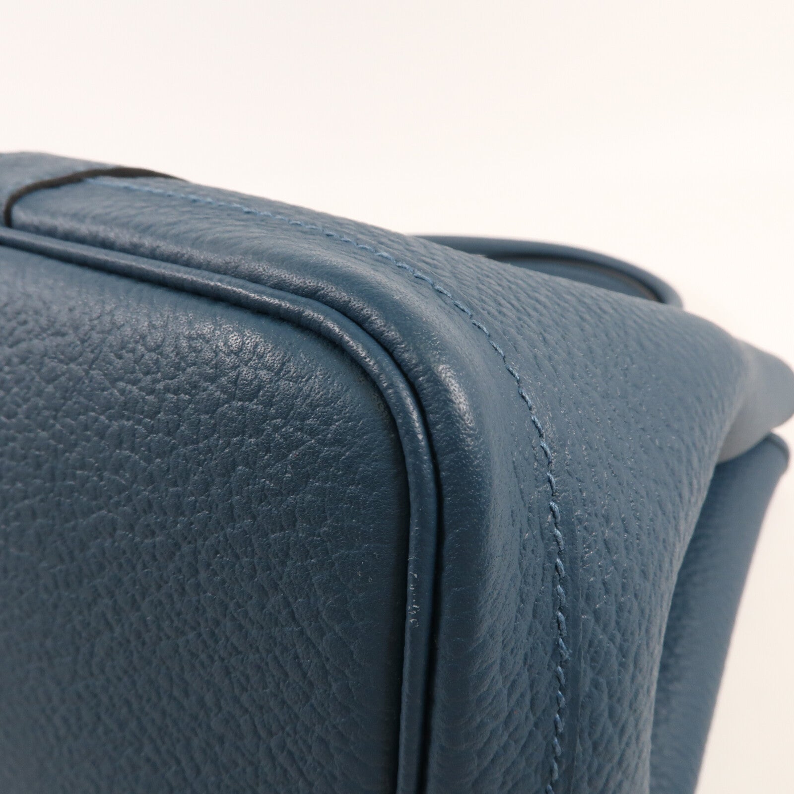 HERMES Country皮革Garden Party PM銀扣手挽袋Bleu De Prusse