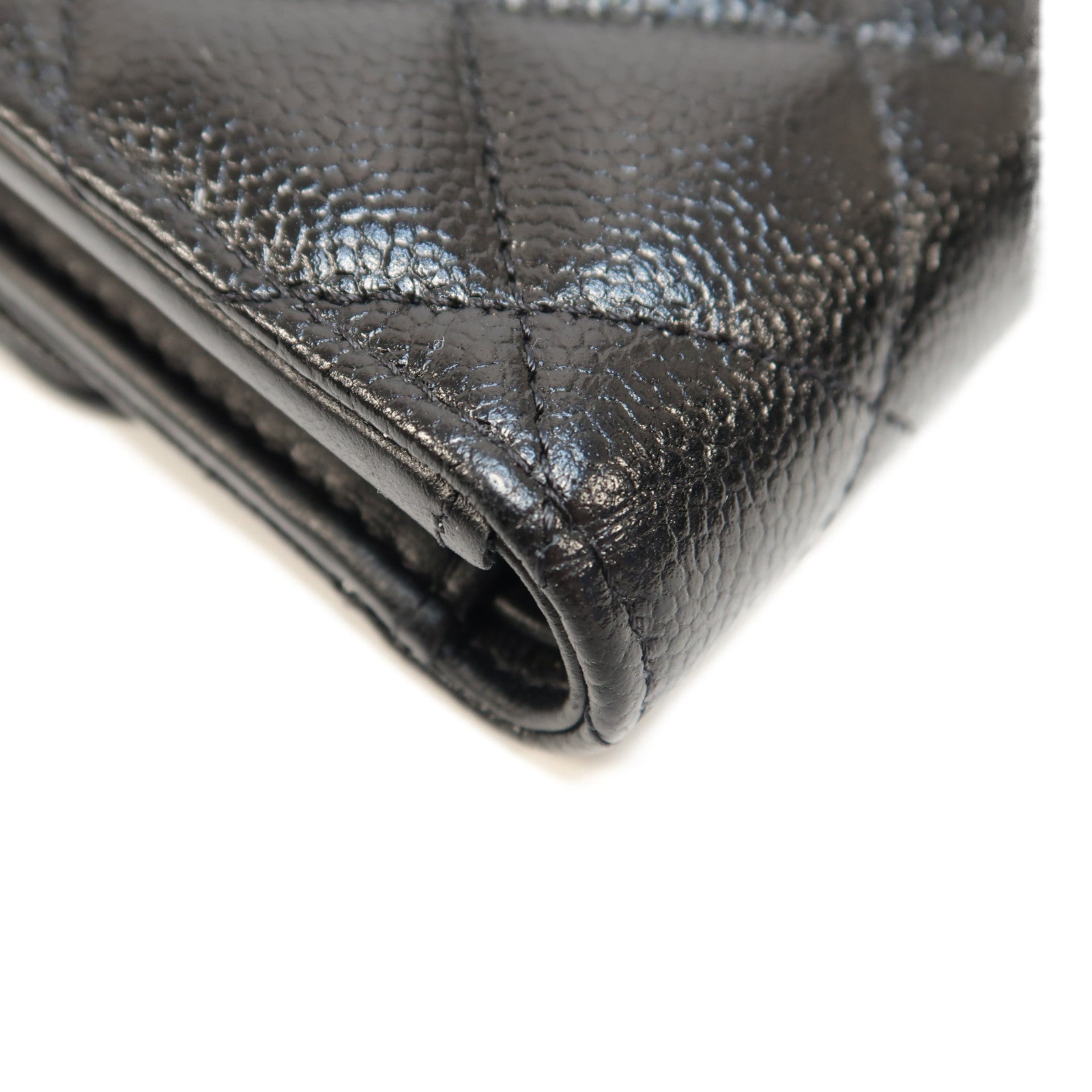 CHANEL 菱格Caviar皮革Wallet金扣長錢包黑色