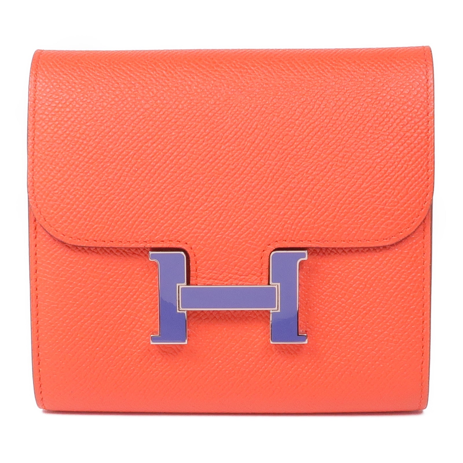 HERMES Epsom皮革Constance Slim Wallet銀扣錢包Rouge Tomato