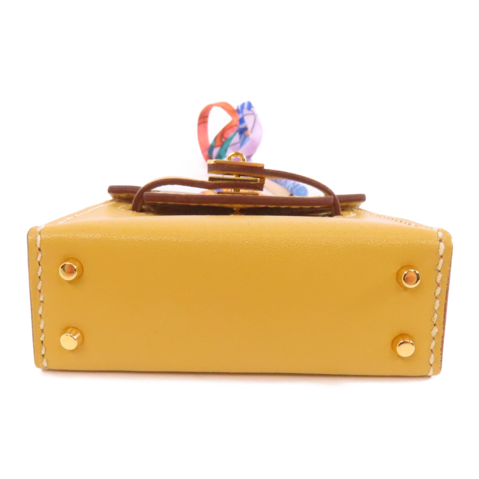 HERMES 【激減優惠】Tadelakt皮革Kelly Bag Charm金扣掛飾黃色