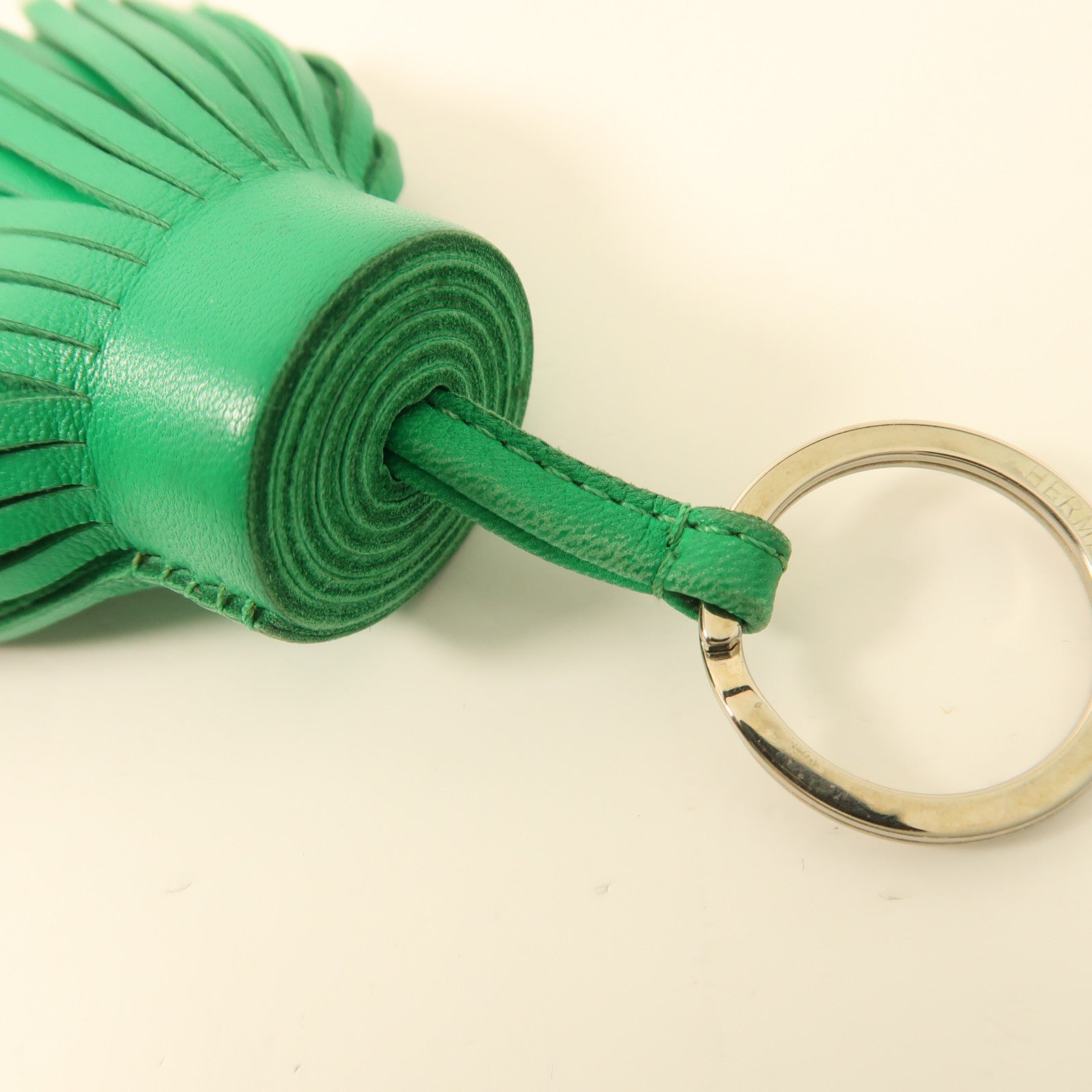 HERMES 【激減優惠】Swift皮革Carmen Key Ring銀扣鑰匙圈Green