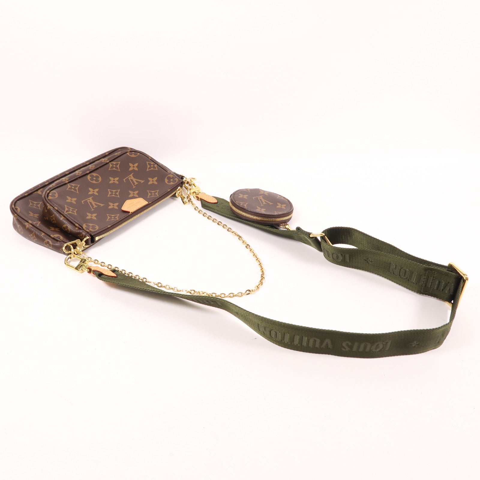 LOUIS VUITTON Monogram Multi Pochette Accessoires金扣手挽肩背兩用袋棕色