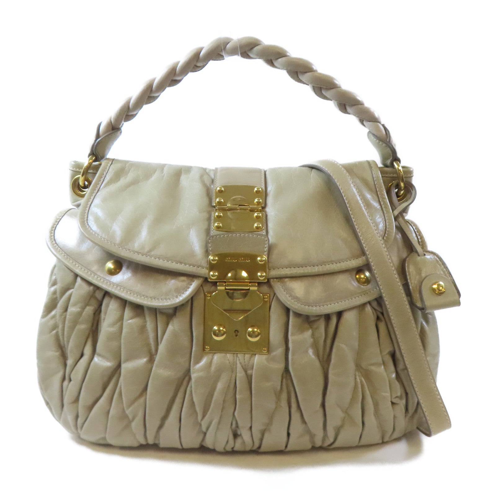 Miu Miu 牛皮皮革2 Way Shoulder Bag金扣手挽肩背兩用袋灰色