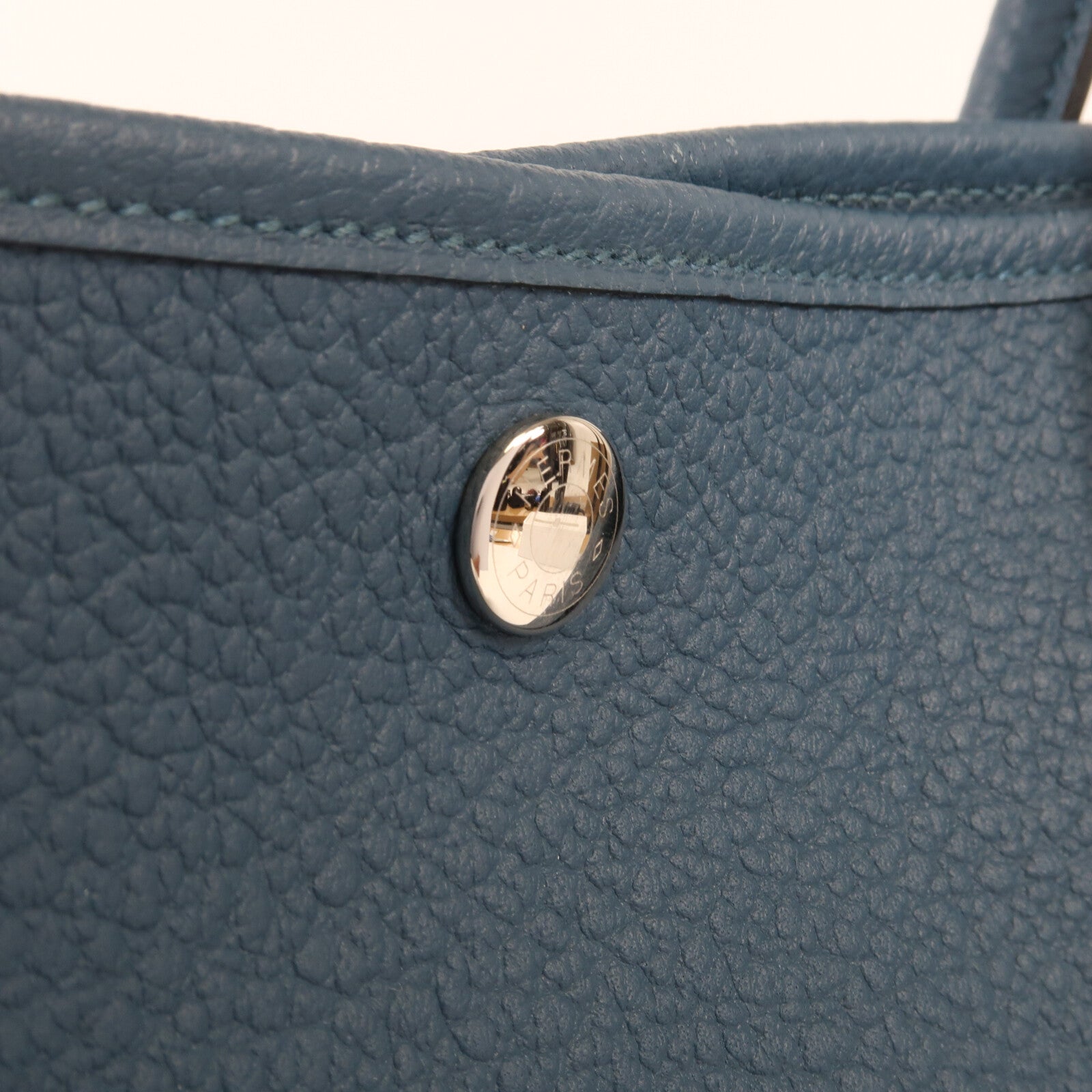 HERMES Country皮革Garden Party PM銀扣手挽袋Bleu De Prusse