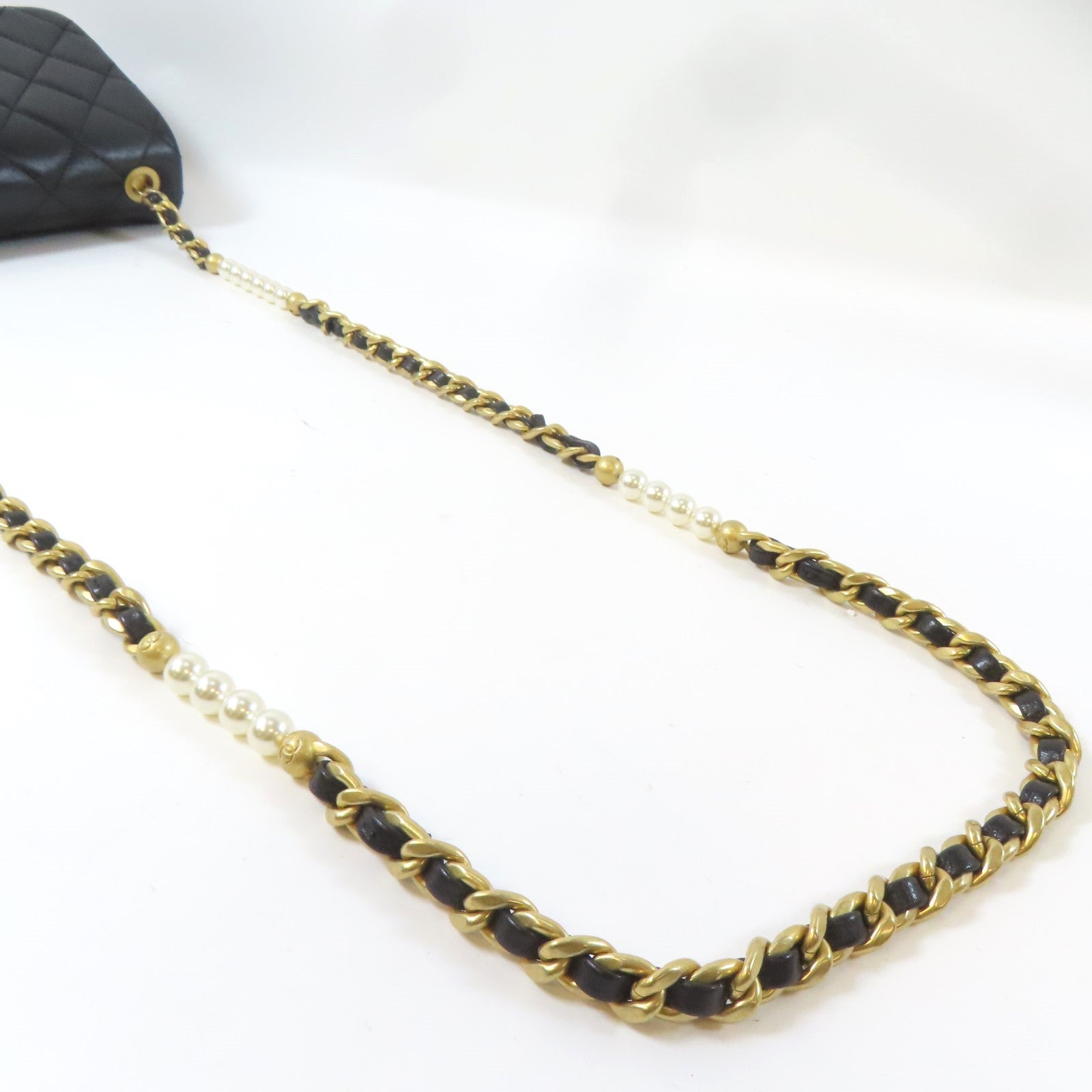 CHANEL 【激減優惠】菱格牛皮皮革Pearl Flap Bag金扣鏈帶肩背袋黑色