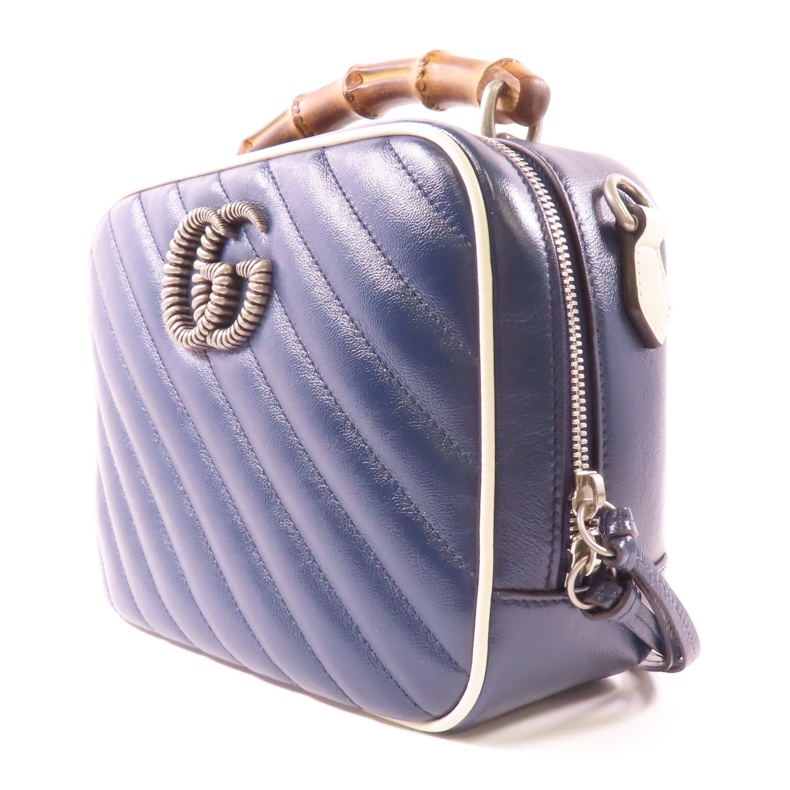 GUCCI GG SHW GG Marmont 2 Way Shoulder Hand Bag 602270 Calfskin Leather Navy