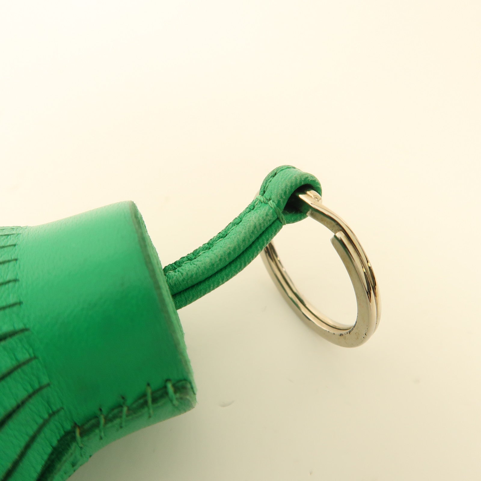 HERMES Swift皮革Carmen Key Ring銀扣鑰匙圈Green