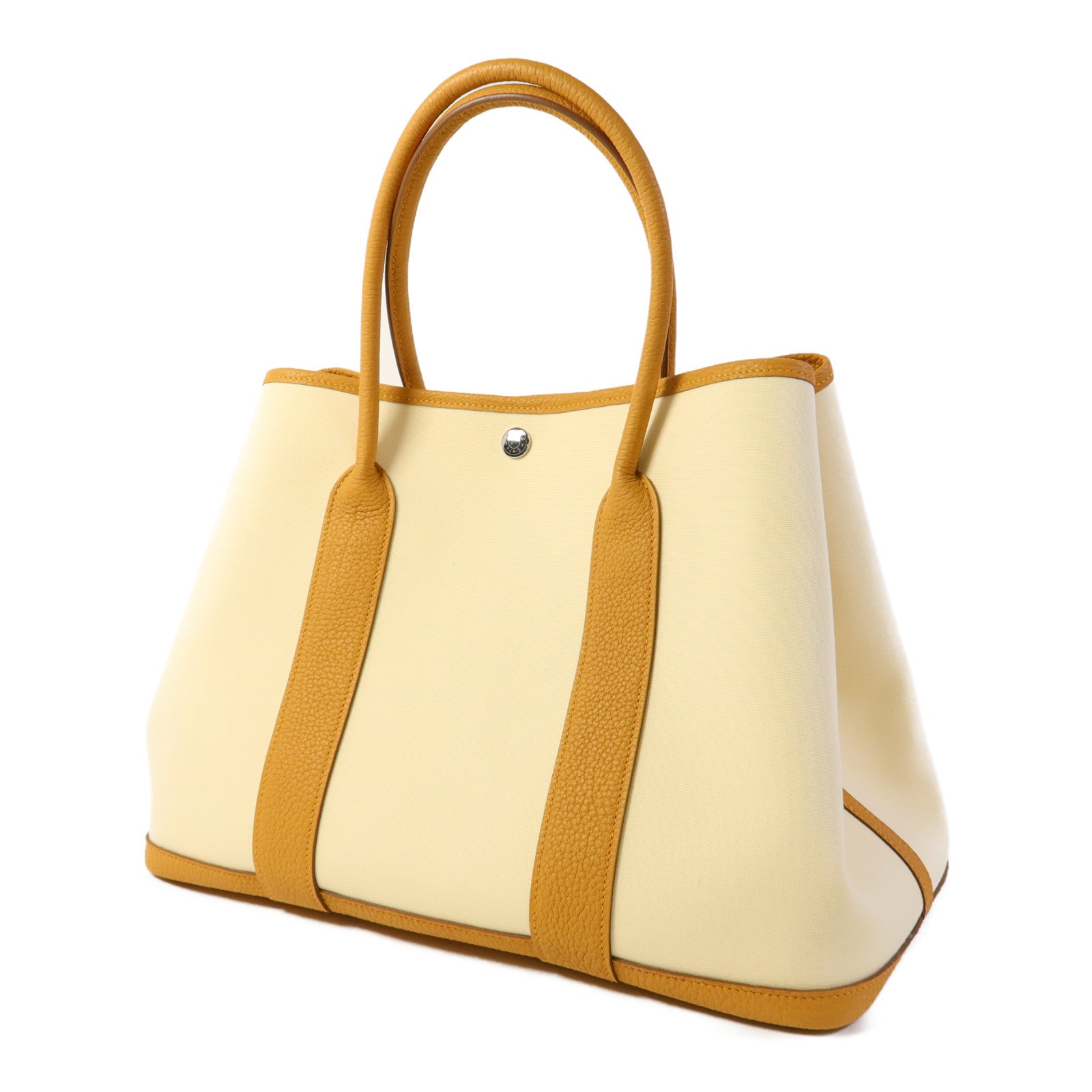 HERMES 帆布/皮革Garden Party PM銀扣手挽袋