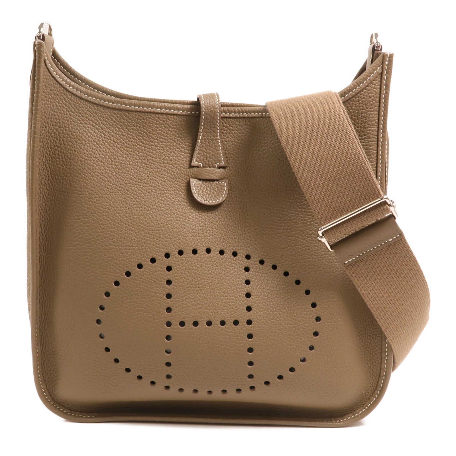 HERMES Clemence皮革Evelyne PM銀扣肩背袋Etoupe