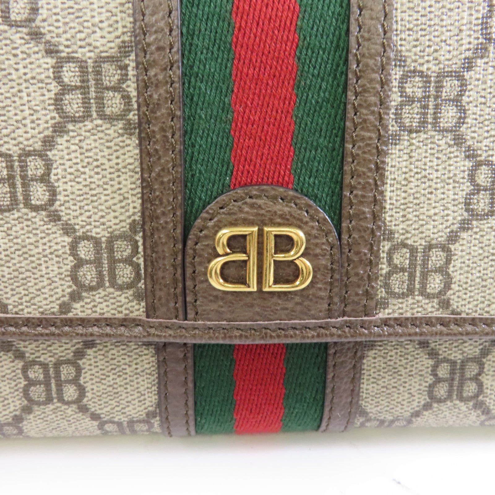 BALENCIAGA 塗層帆布Balenciaga X Gucci金扣肩背袋啡色