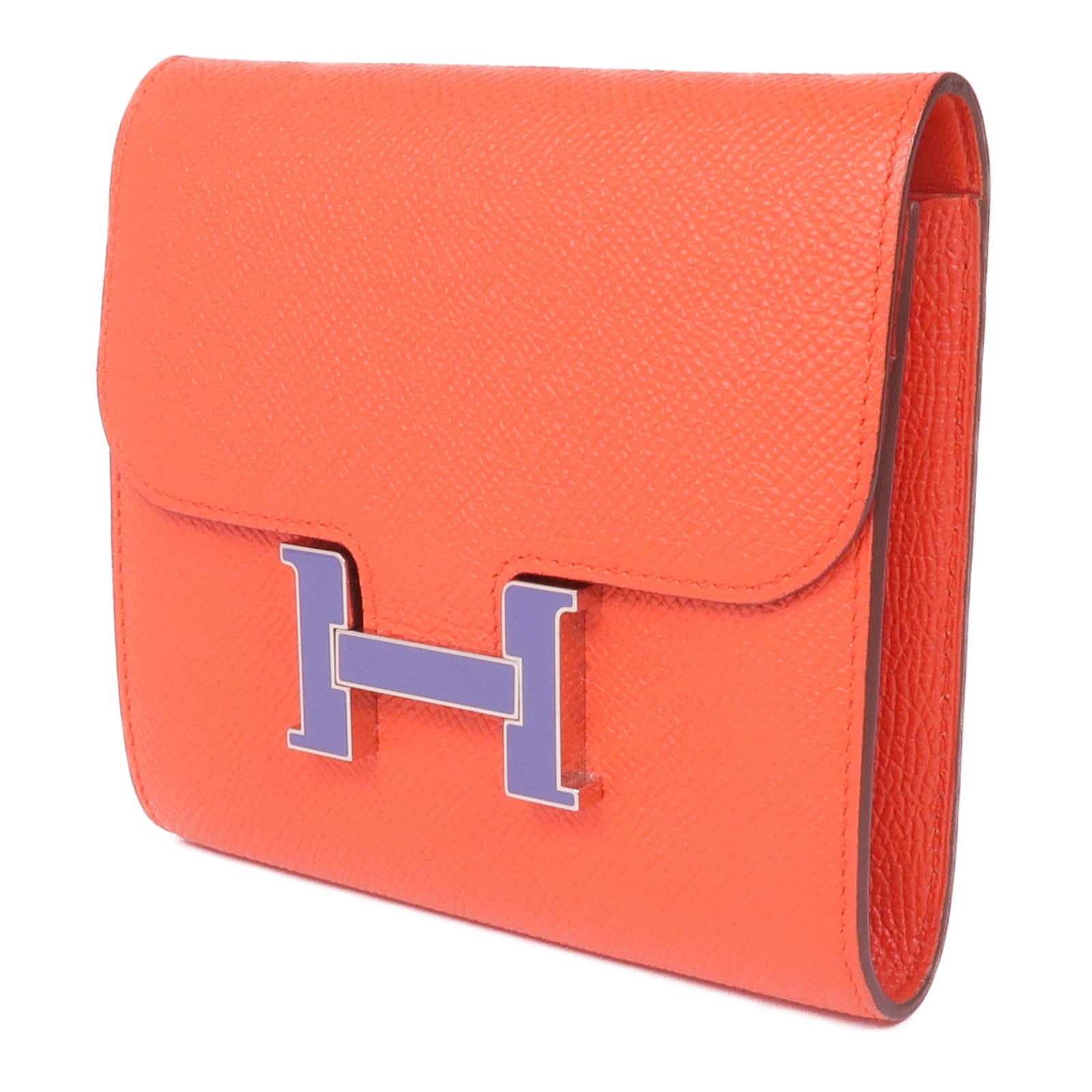 HERMES Epsom皮革Constance Slim Wallet銀扣錢包Rouge Tomato