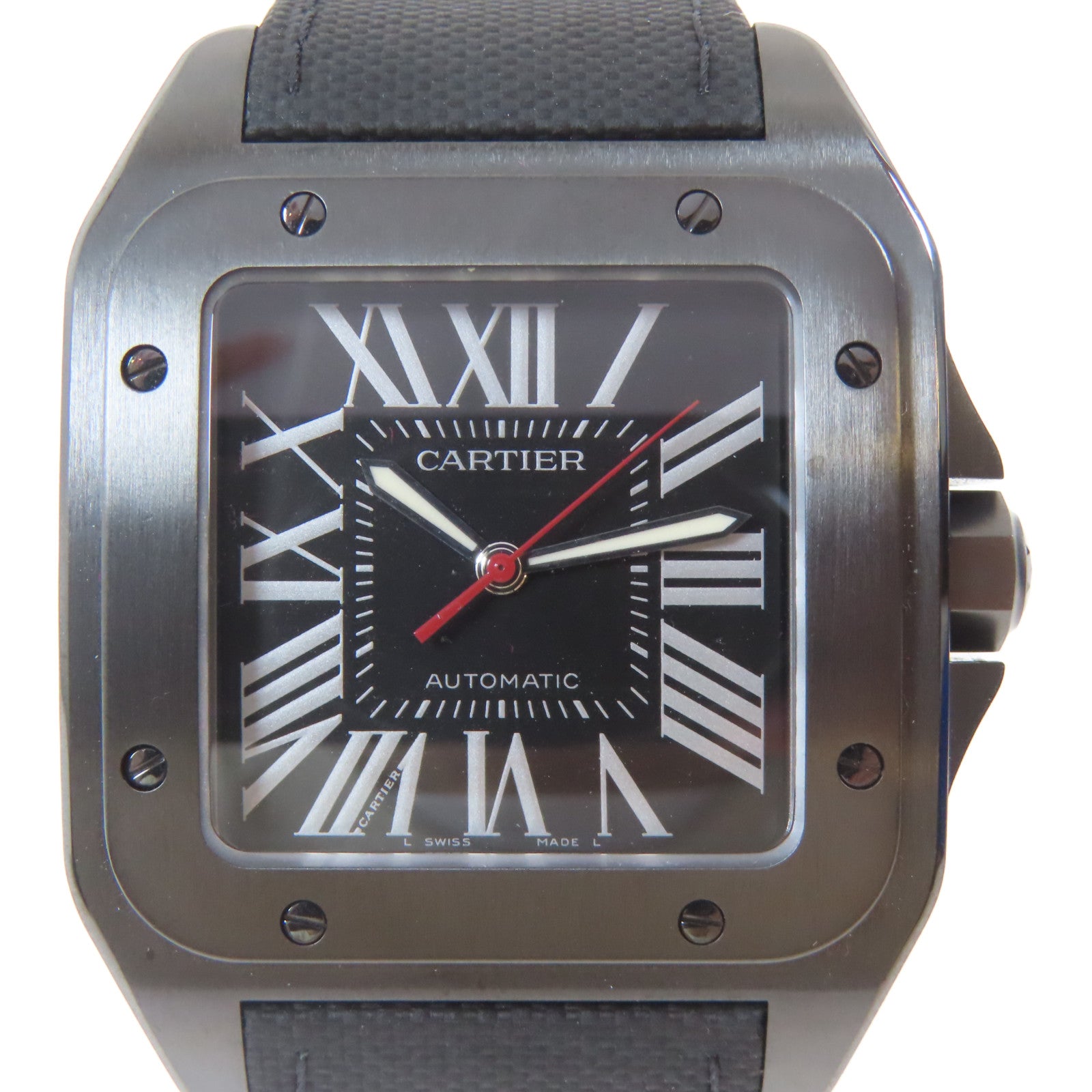 CARTIER Santos 100不鏽鋼手錶自動機芯黑色#15.75cm