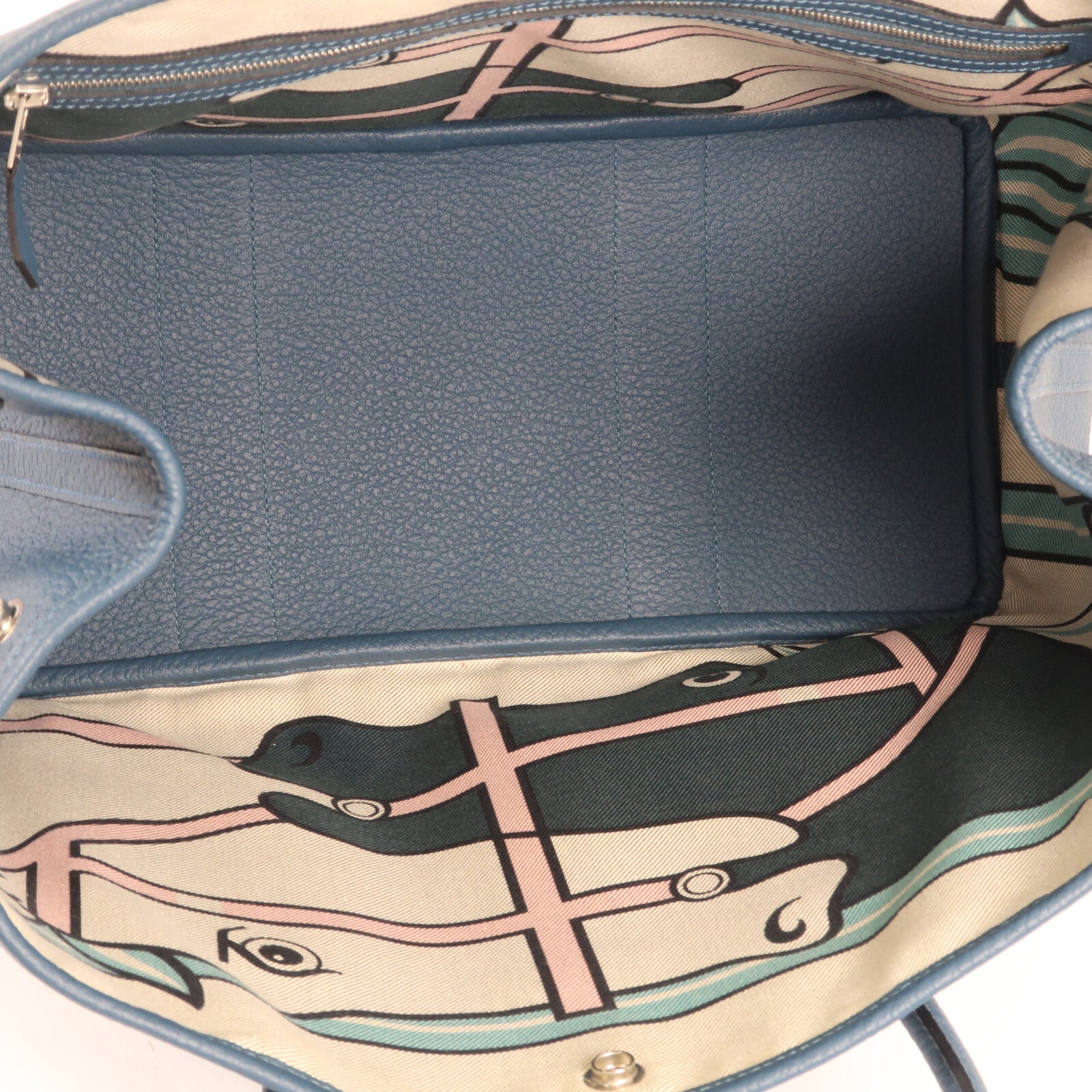 HERMES Country皮革Garden Party PM銀扣手挽袋Bleu De Prusse