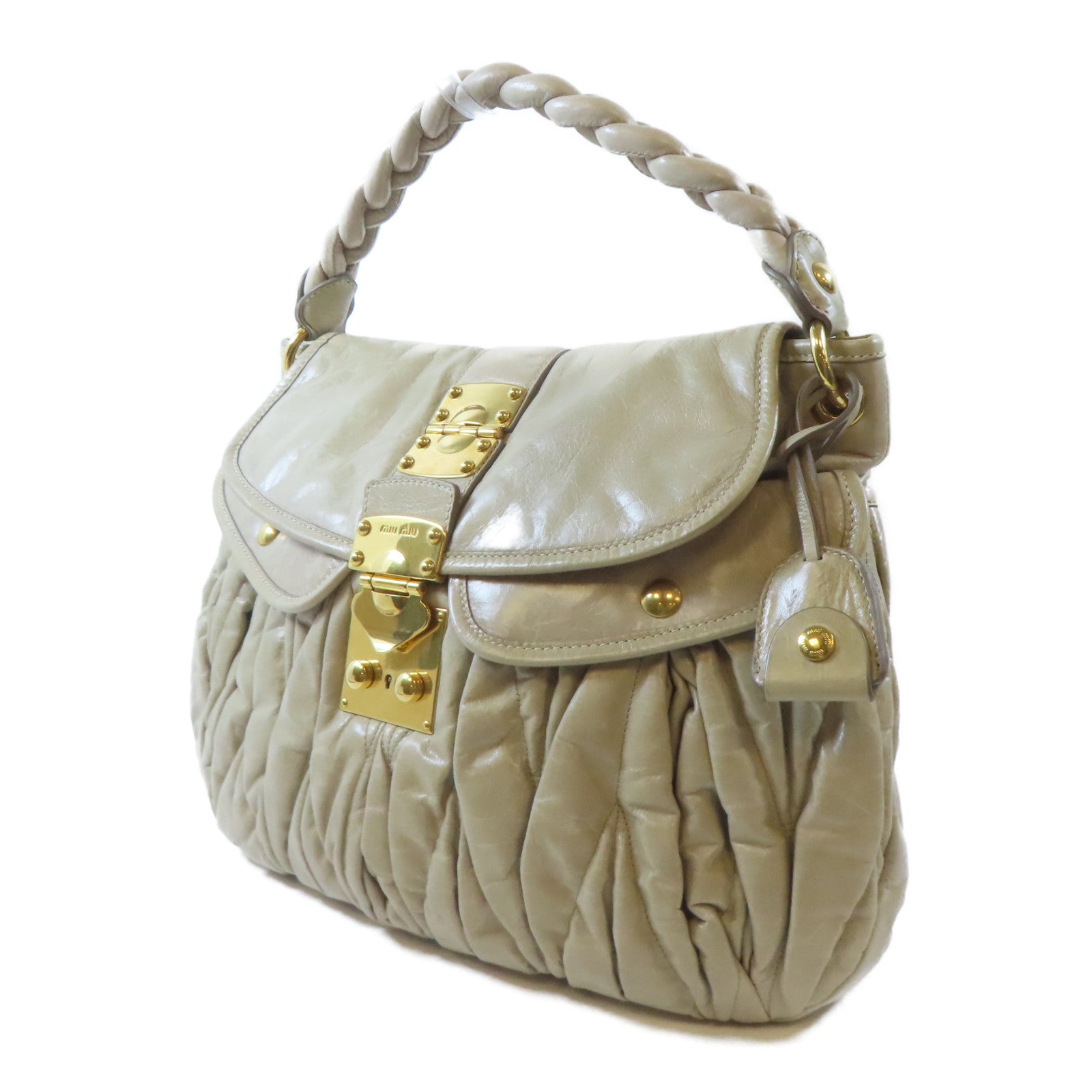 Miu Miu 牛皮皮革2 Way Shoulder Bag金扣手挽肩背兩用袋灰色