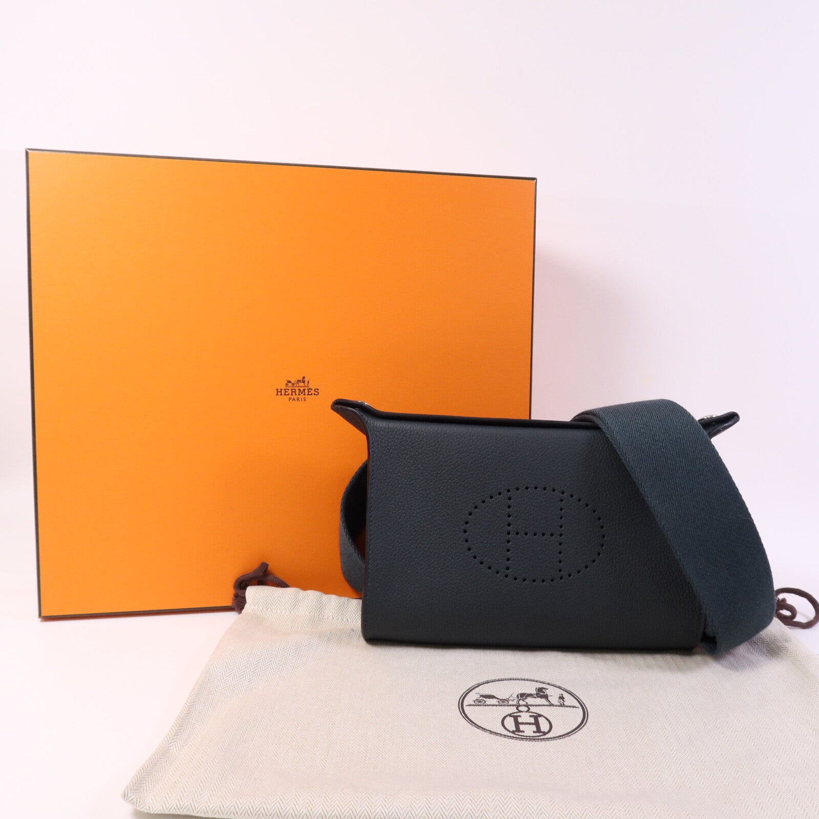 HERMES Togo皮革Videpoches Bag銀扣肩背袋Vert Cyprès