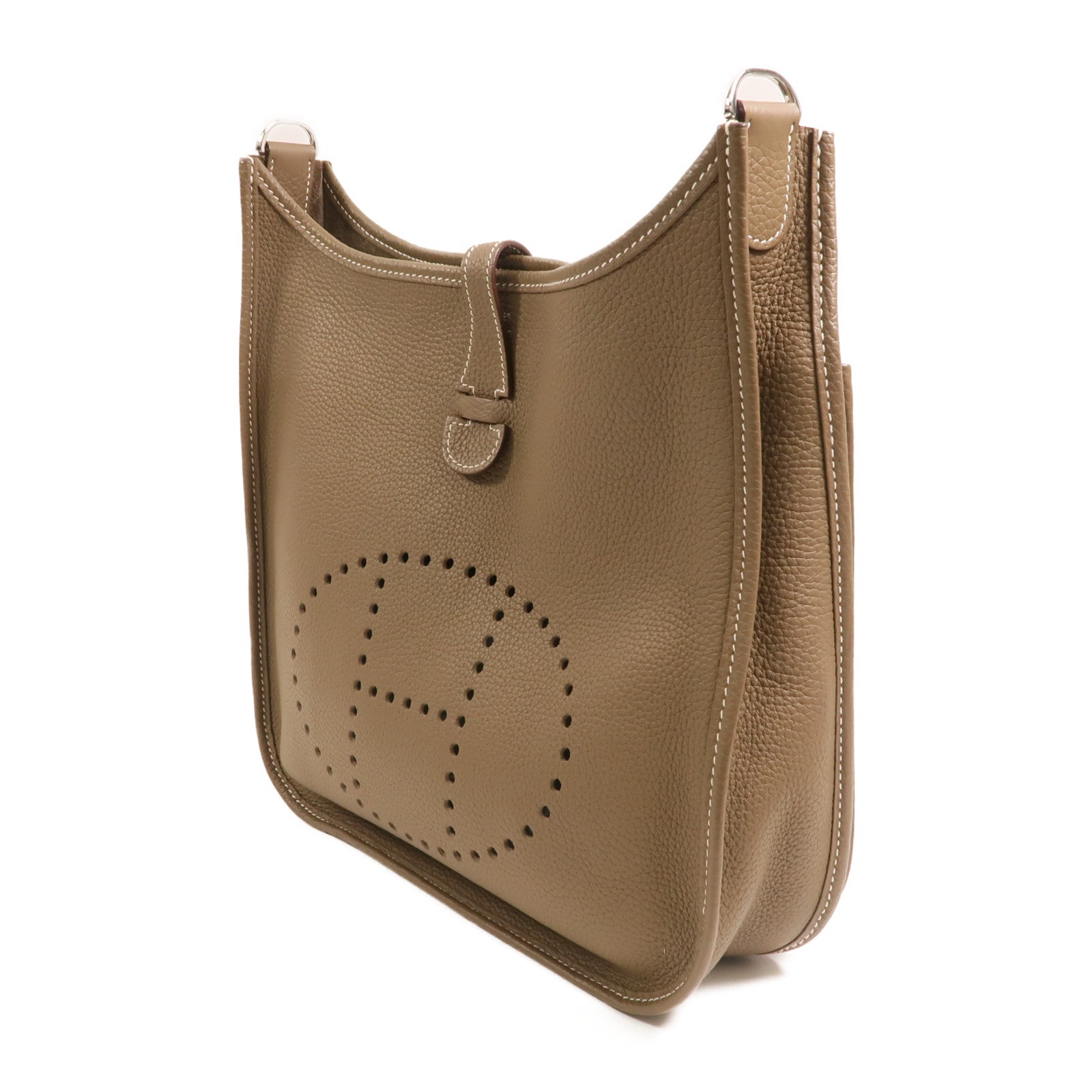 HERMES Clemence皮革Evelyne PM銀扣肩背袋Etoupe