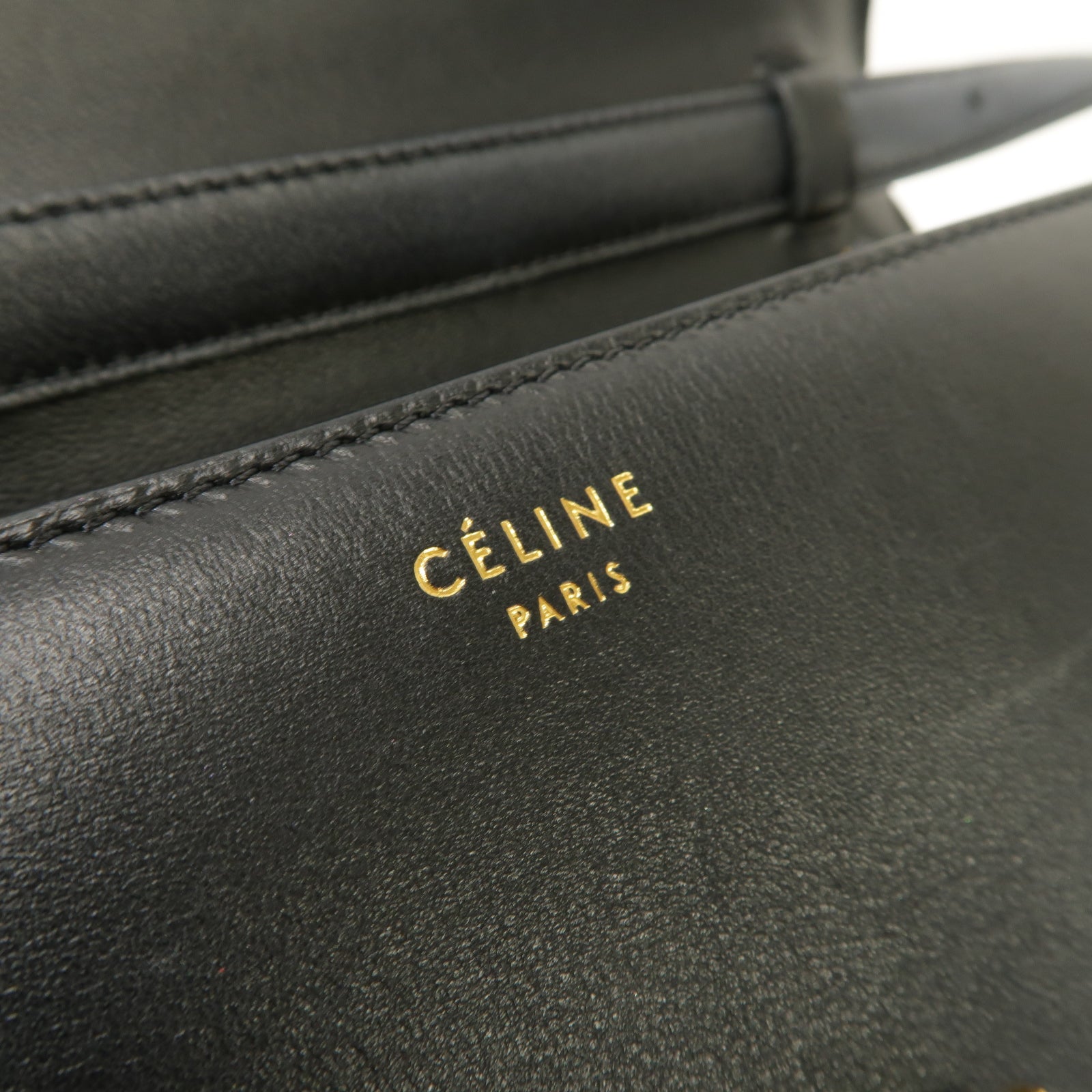 CELINE 牛皮皮革Classic Box Shoulder Bag金扣肩背袋黑色