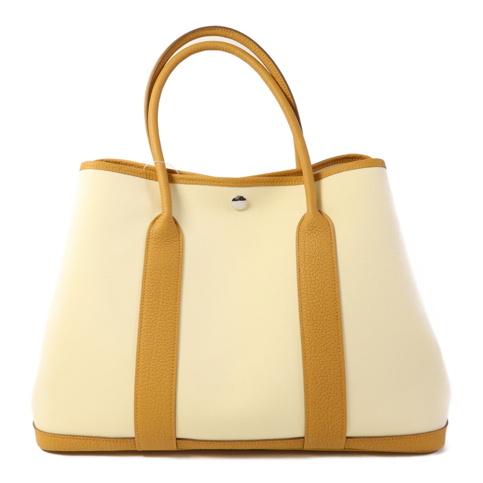 HERMES 帆布/皮革Garden Party PM銀扣手挽袋