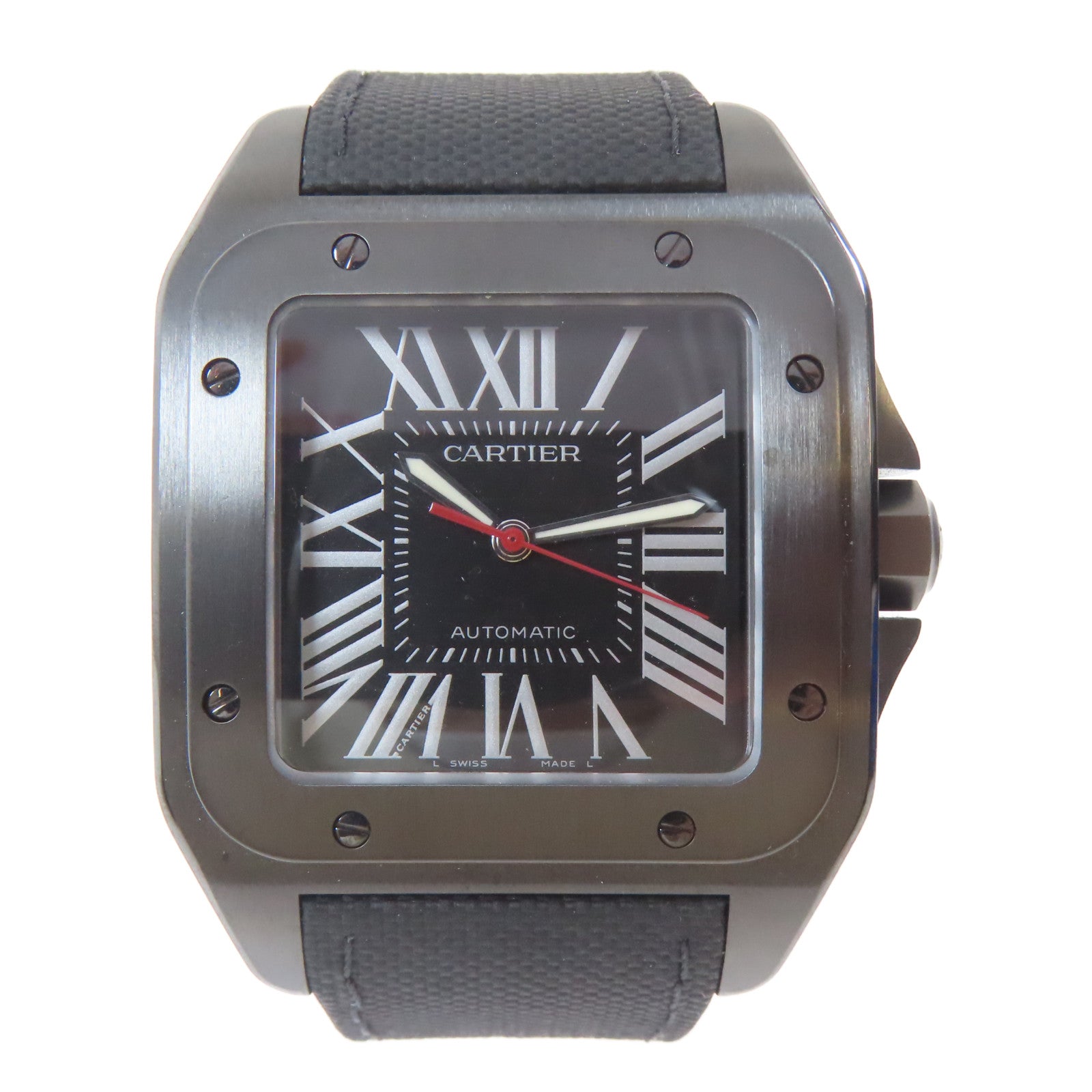 CARTIER Santos 100不鏽鋼手錶自動機芯黑色#15.75cm