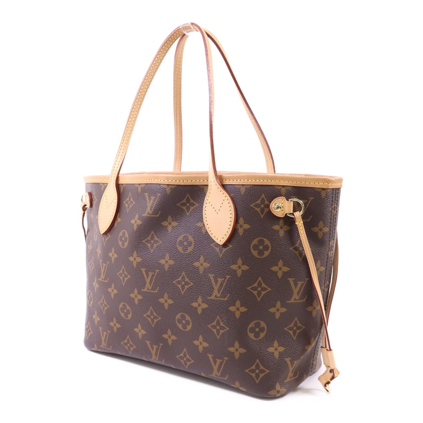 LOUIS VUITTON Monogram Neverfull PM金扣手挽袋棕色