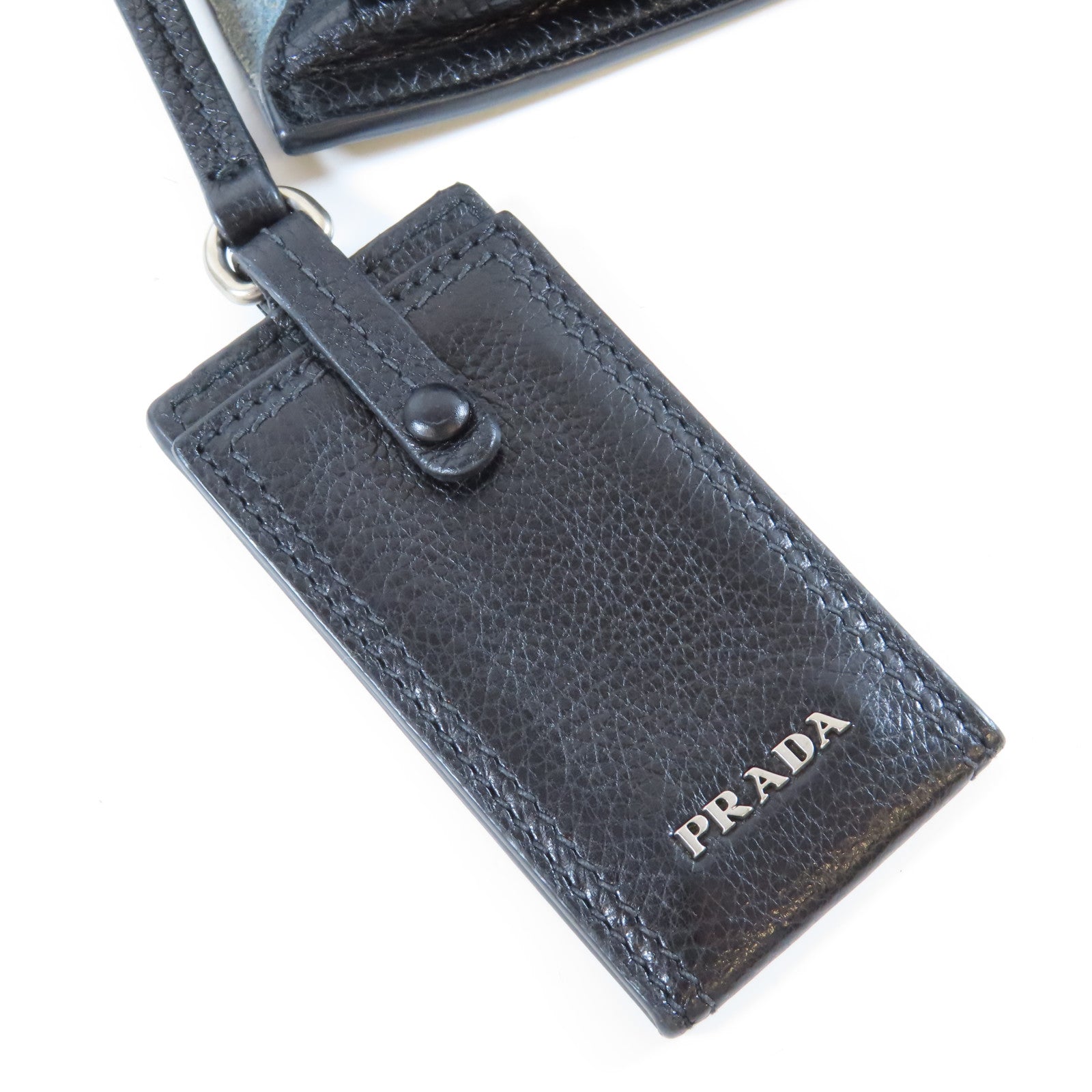 PRADA 牛皮皮革Grace銀扣肩背袋黑色