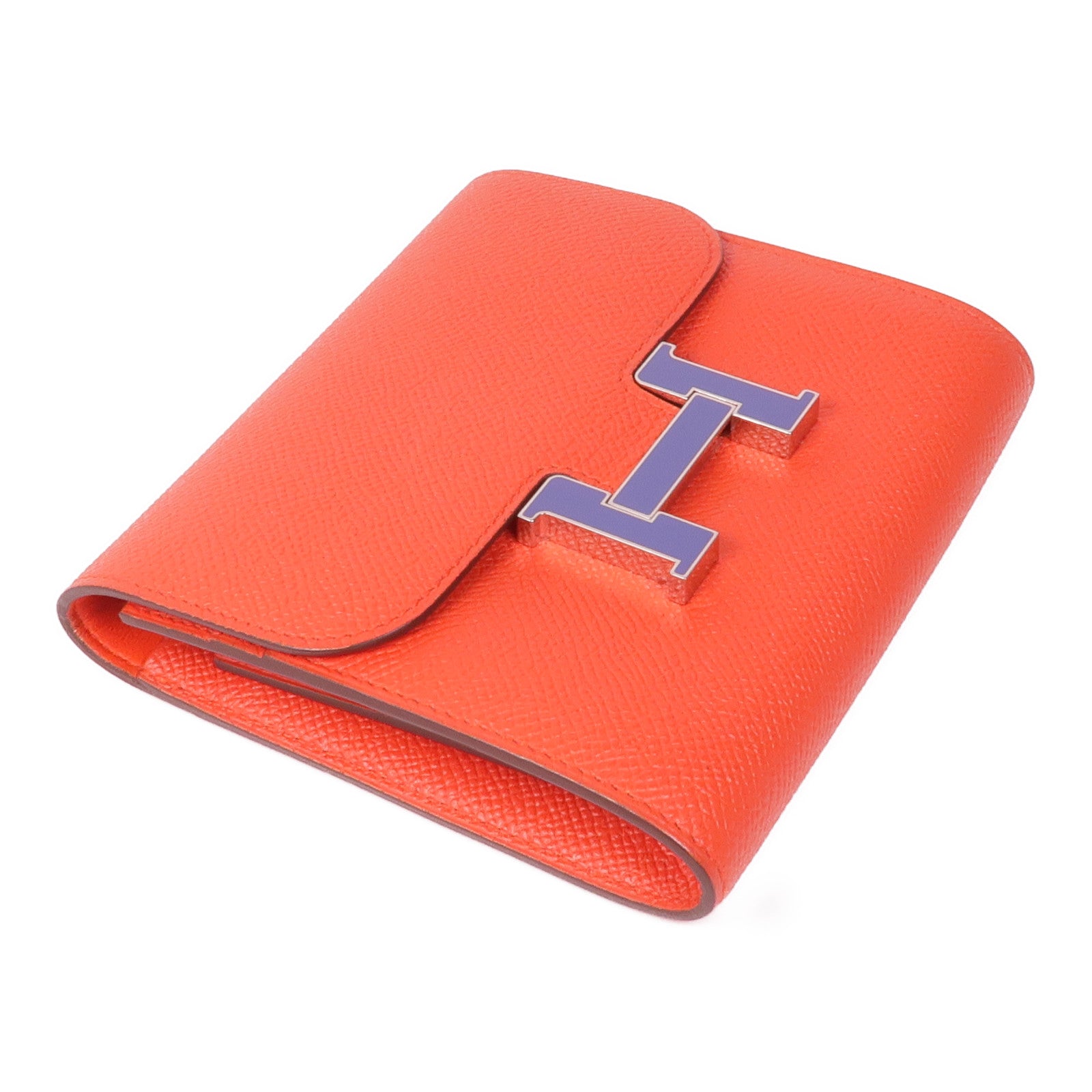 HERMES Epsom皮革Constance Slim Wallet銀扣錢包Rouge Tomato