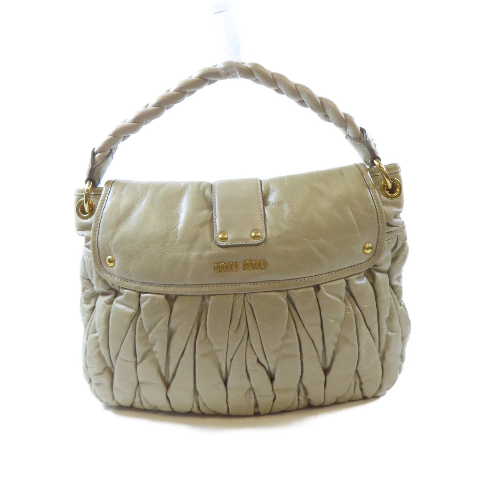 Miu Miu 牛皮皮革2 Way Shoulder Bag金扣手挽肩背兩用袋灰色
