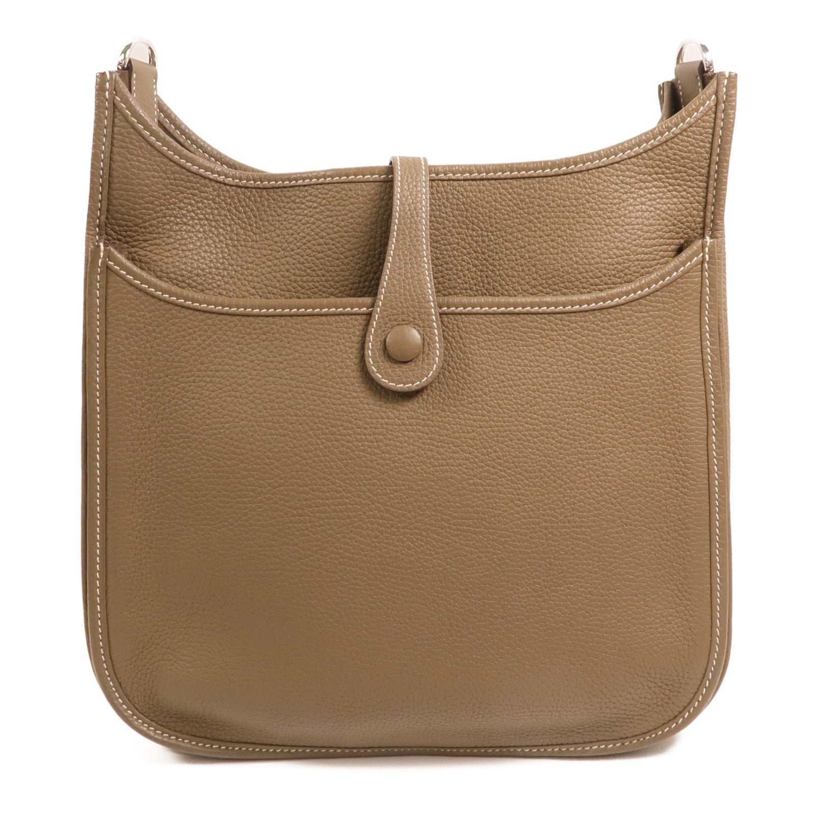 HERMES Clemence皮革Evelyne PM銀扣肩背袋Etoupe